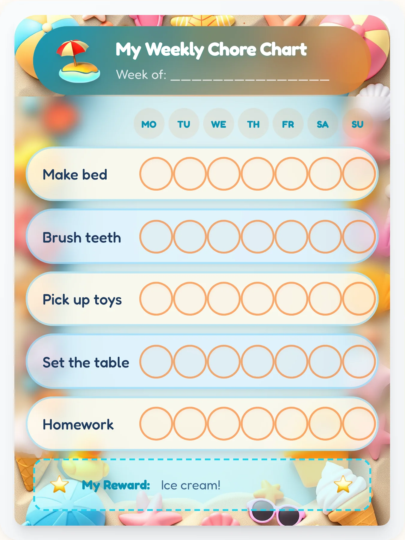 Sandy Shore Toy Box 3D Clay Beach Chore Chart — Free Printable - printable beach chore chart