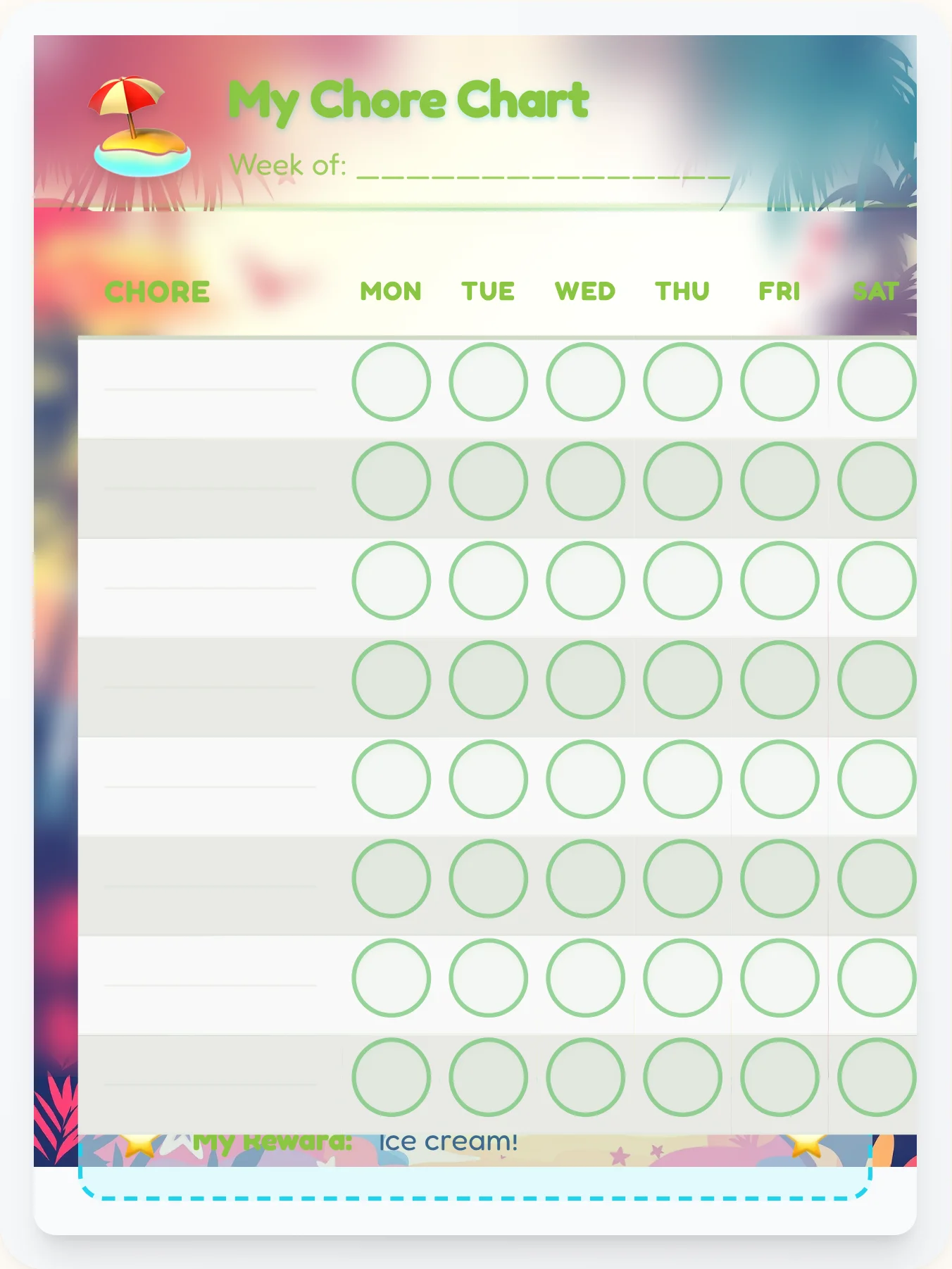 Playful Beach Blank Canvas - printable beach chore chart