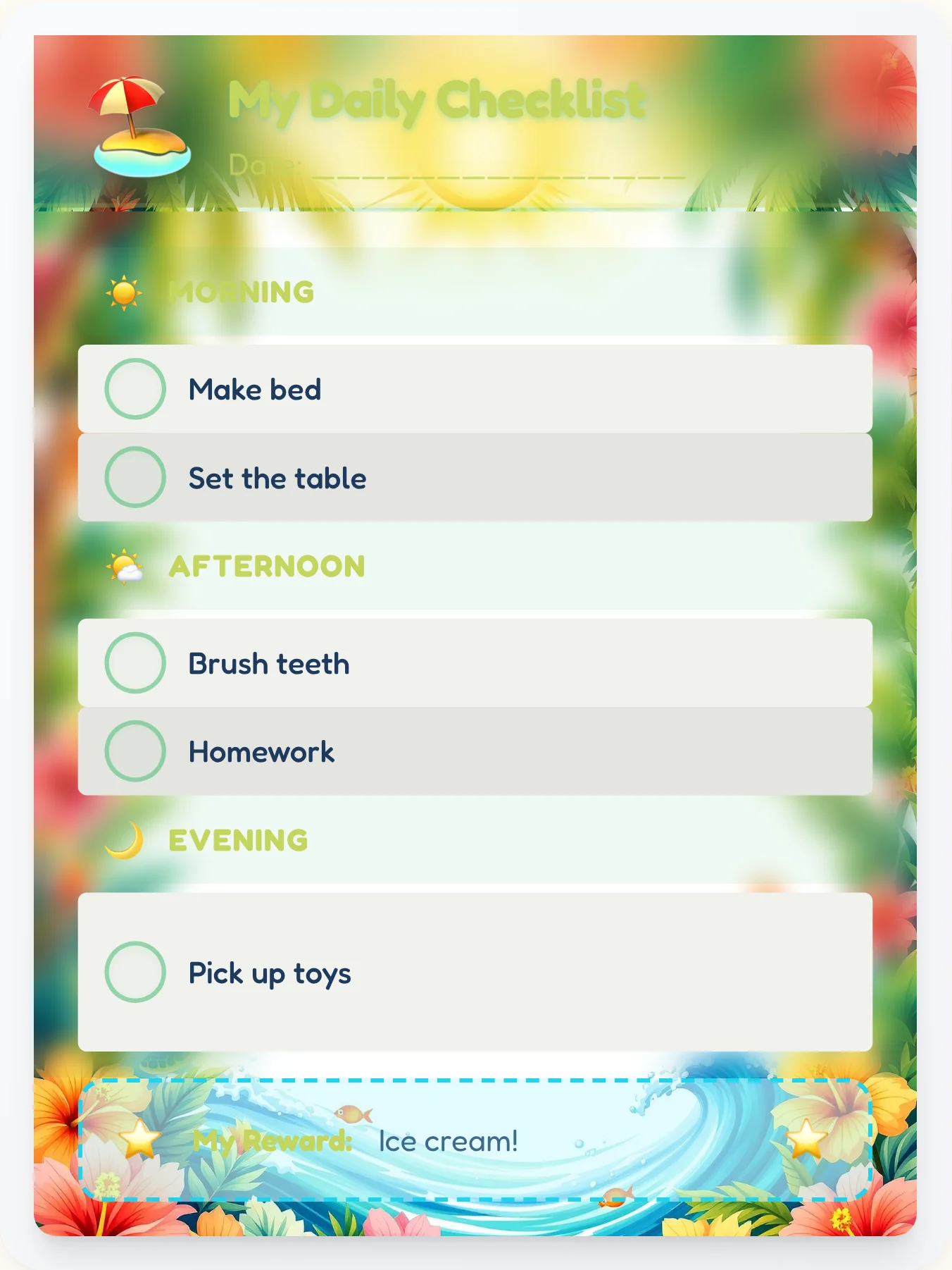 Misty Beach Daily Planner - printable beach chore chart