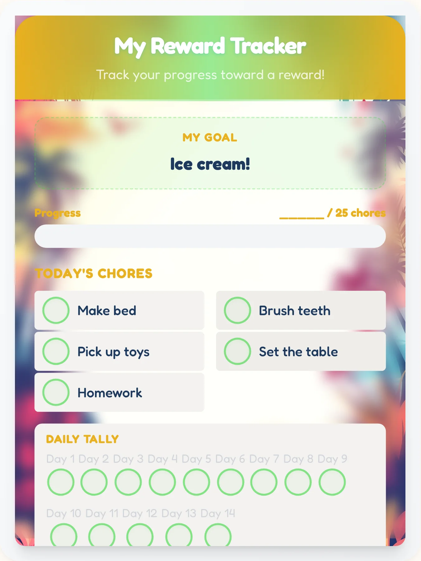 Happy Beach Achievement Board - printable beach chore chart