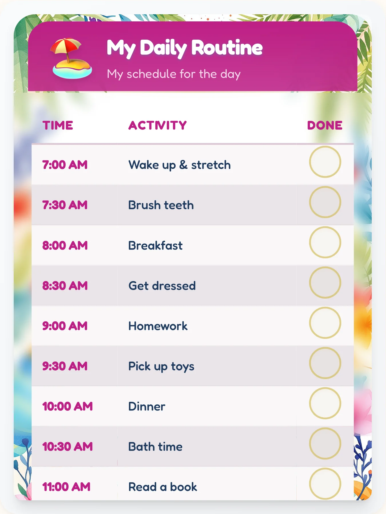 Calm Beach Flow Chart - printable beach chore chart