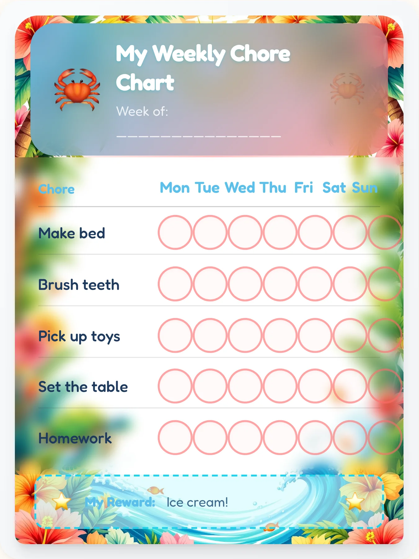 Sandy Scribbles Beach Doodle Chore Chart for Kids | Free Printable - printable beach chore chart