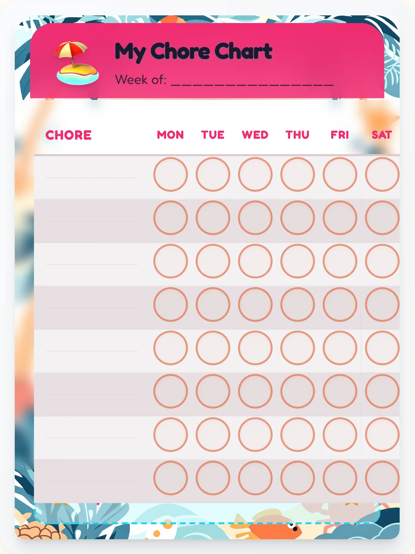 Electric Beach Blank Canvas - printable beach chore chart