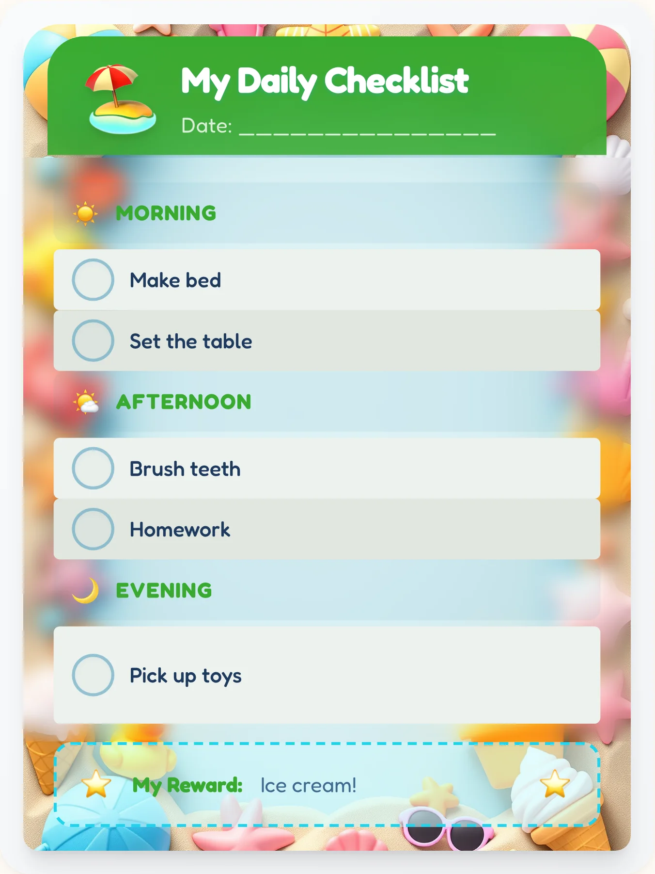 Hazy Beach Daily Planner - printable beach chore chart