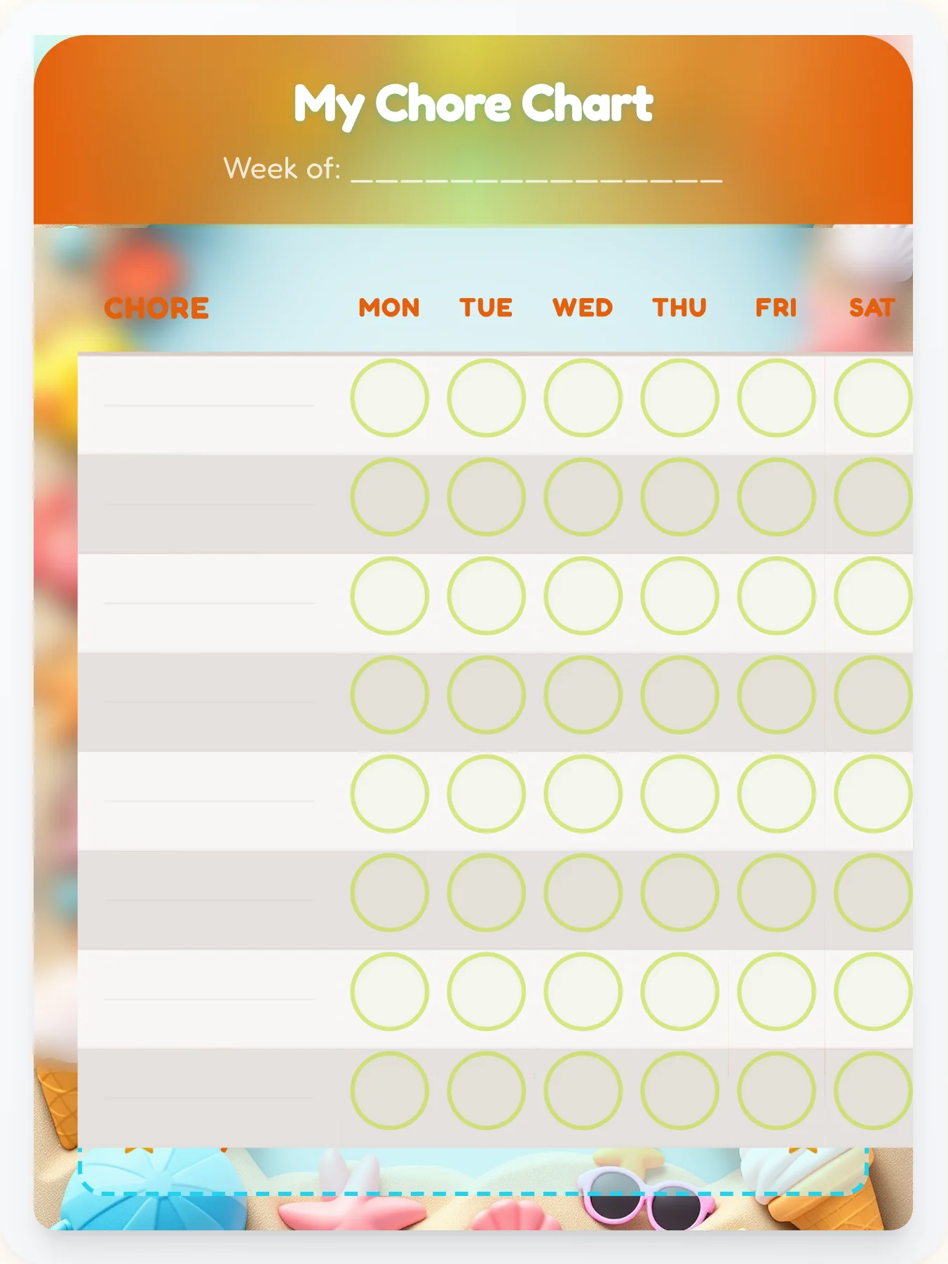 Dreamy Beach DIY Chart - printable beach chore chart