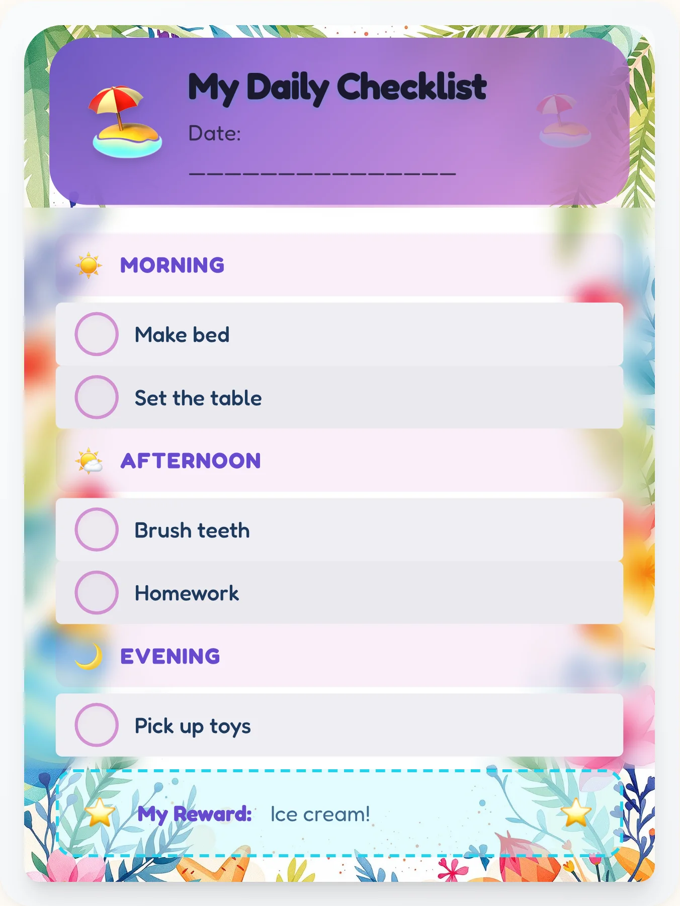 Peaceful Beach Daily Planner - printable beach chore chart