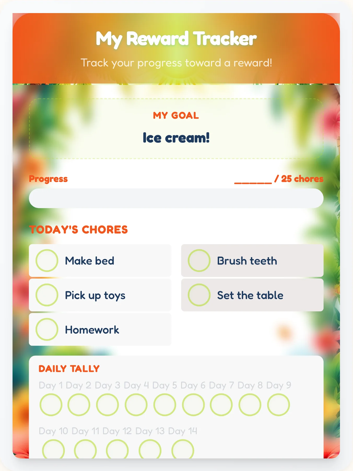 Dreamy Beach Prize Chart - printable beach chore chart