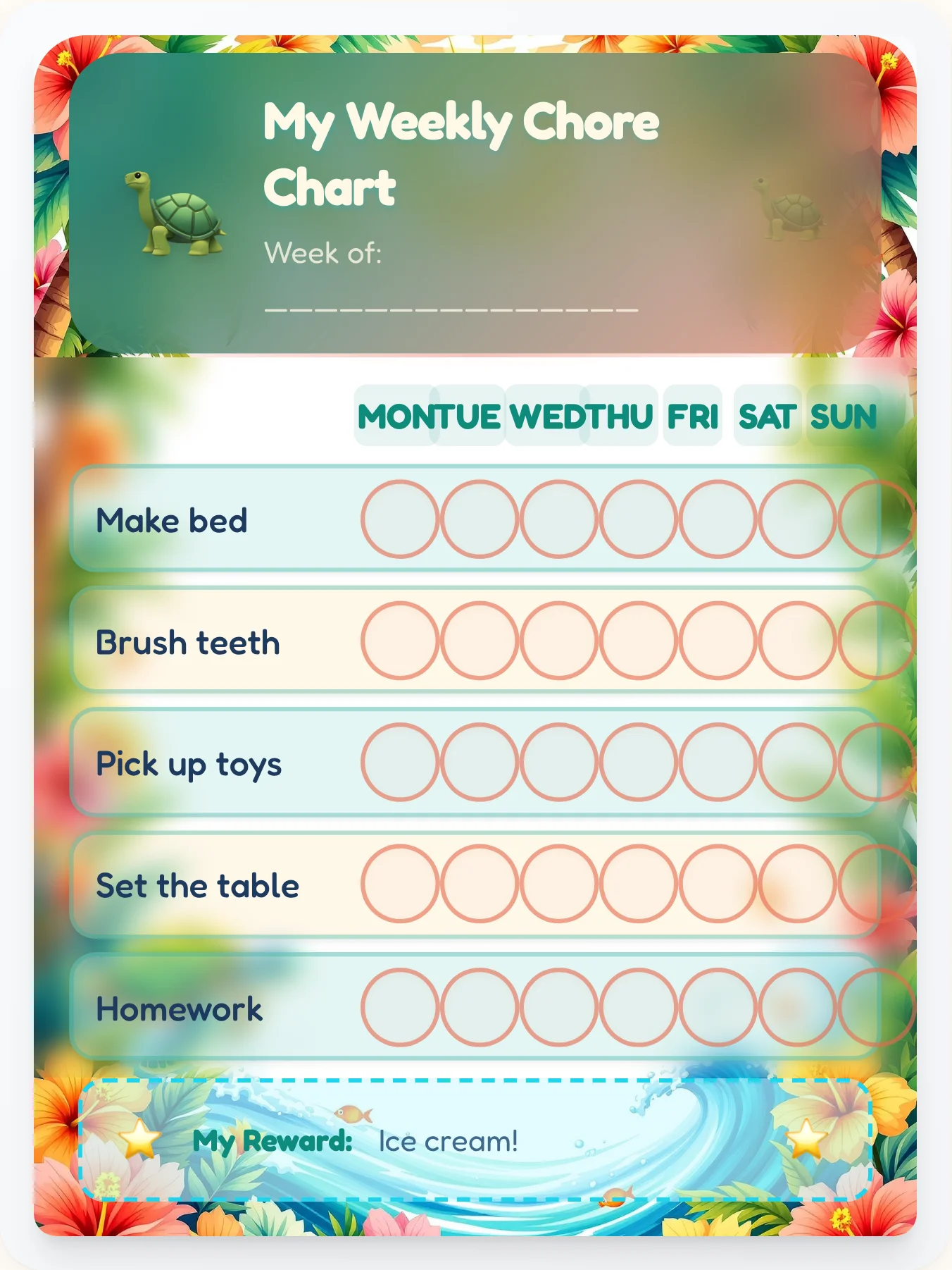 Treasure Cove Adventure Beach Chore Chart for Kids | Printable - printable beach chore chart