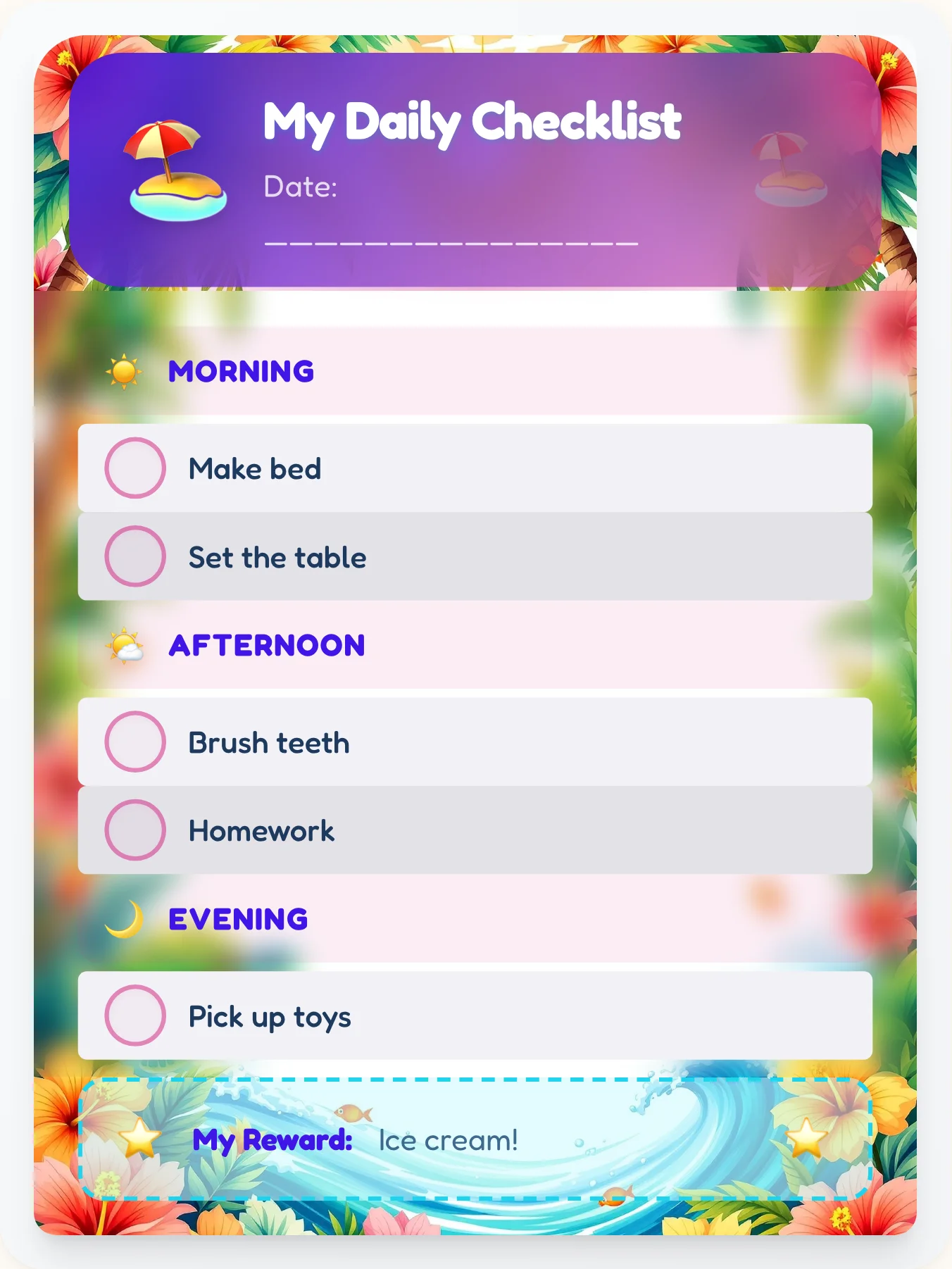 Peaceful Beach Daily Planner - printable beach chore chart