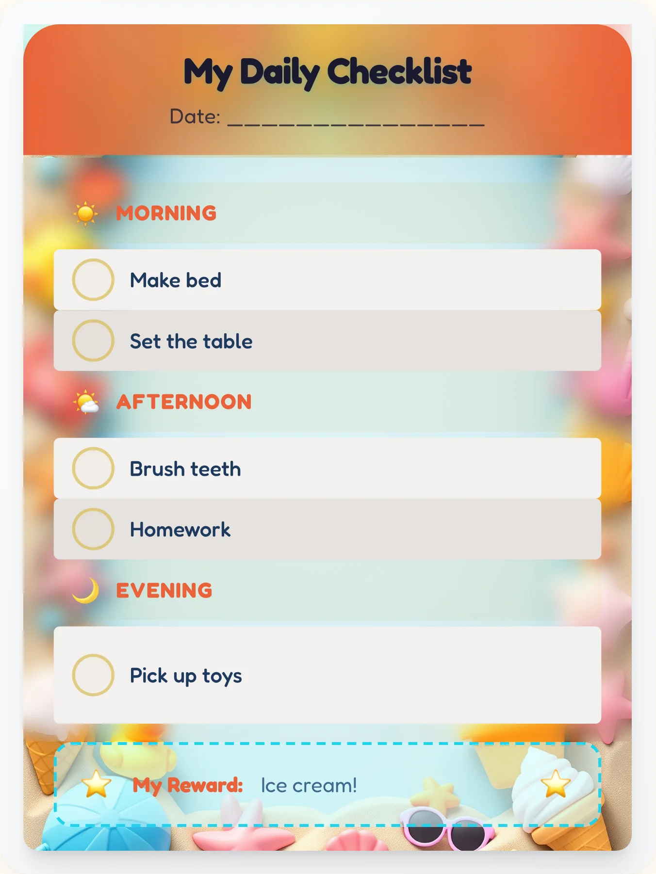 Cozy Beach Checklist - printable beach chore chart