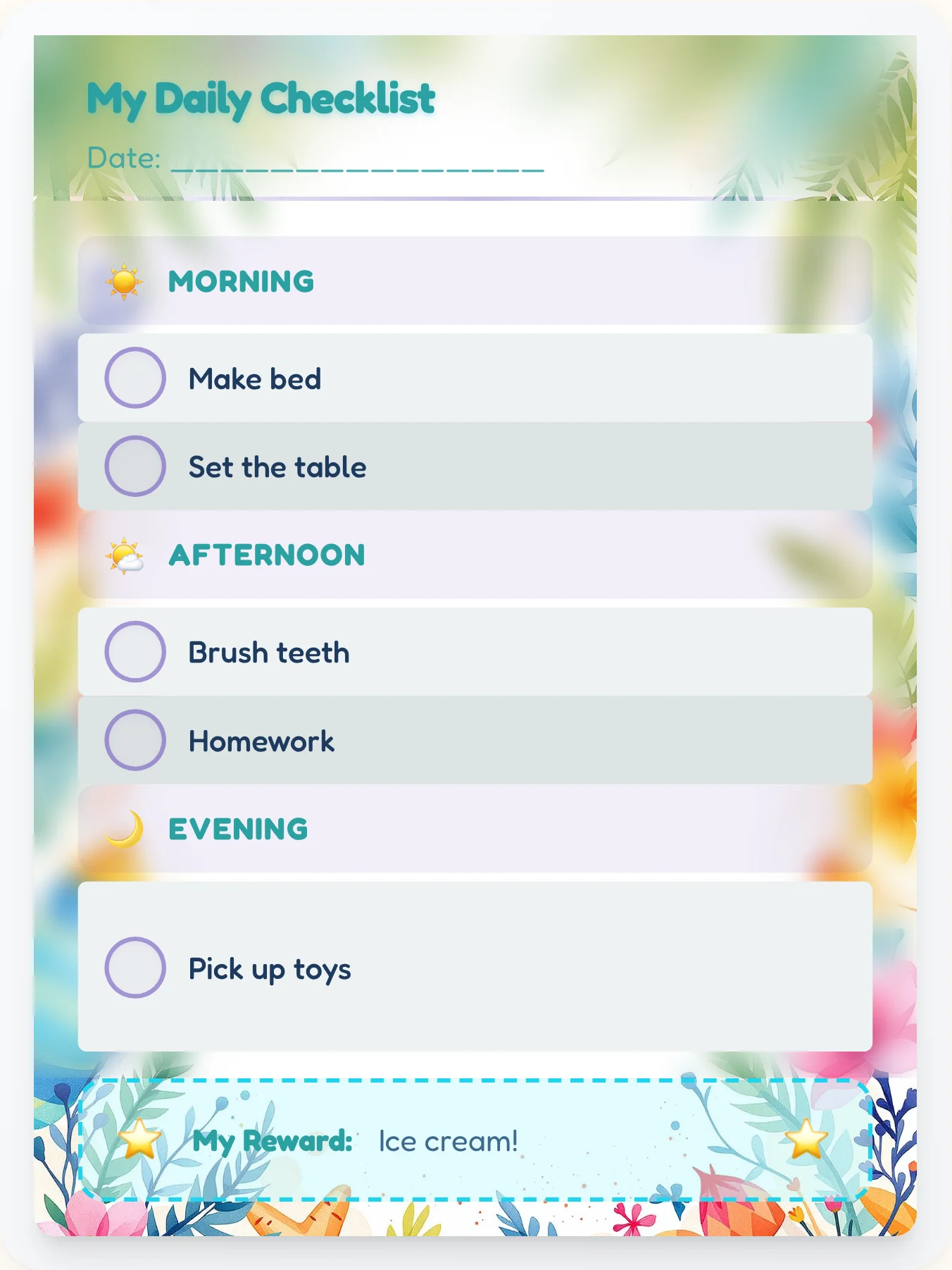 Gentle Beach Daily Planner - printable beach chore chart