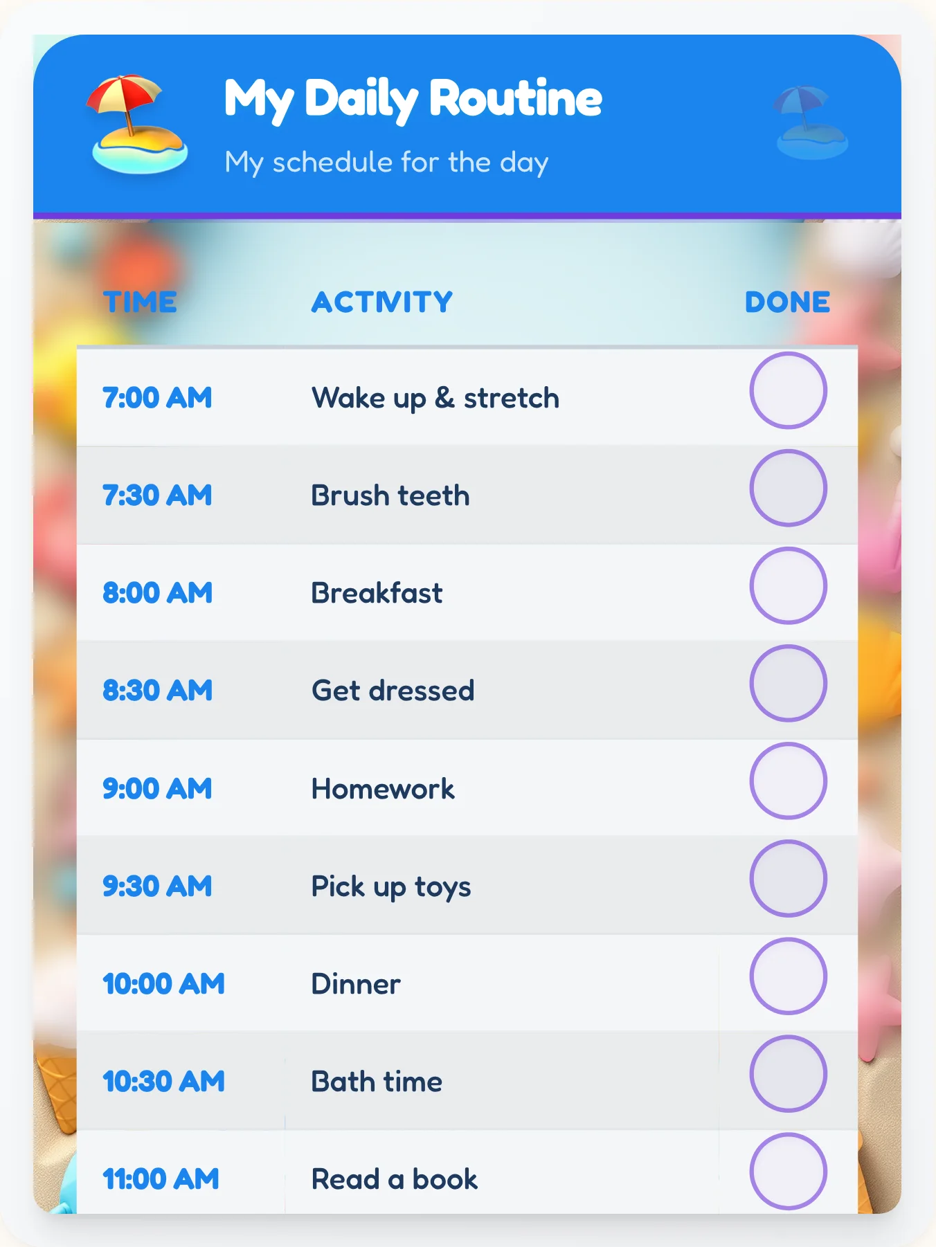 Kind Beach Flow Chart — Free Printable Routine Schedule Template - printable beach chore chart