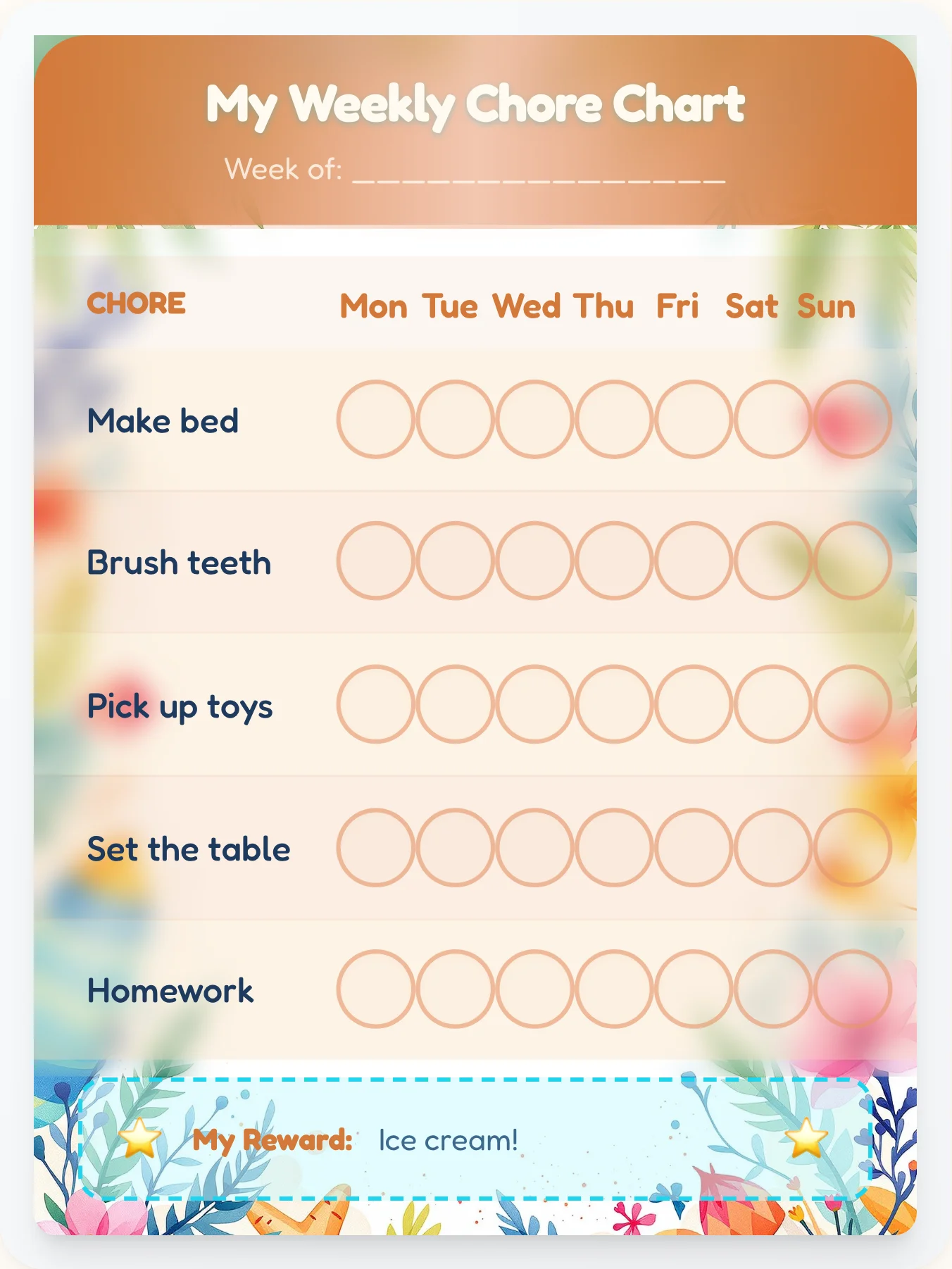 Golden Dusk Beach Watercolor Chore Chart | Free Printable for Kids - printable beach chore chart