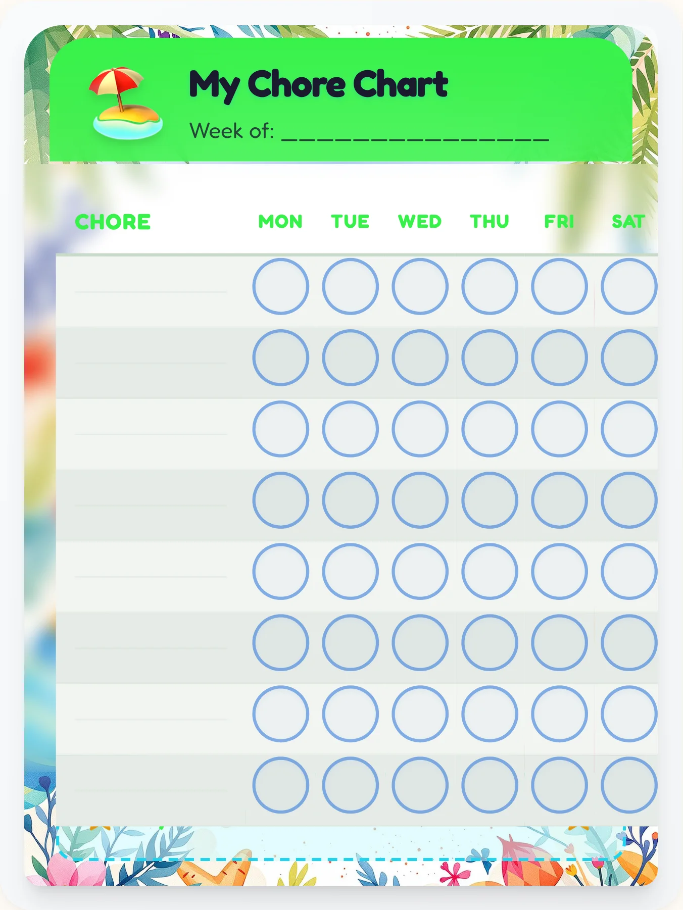 Vivid Beach DIY Chart - printable beach chore chart