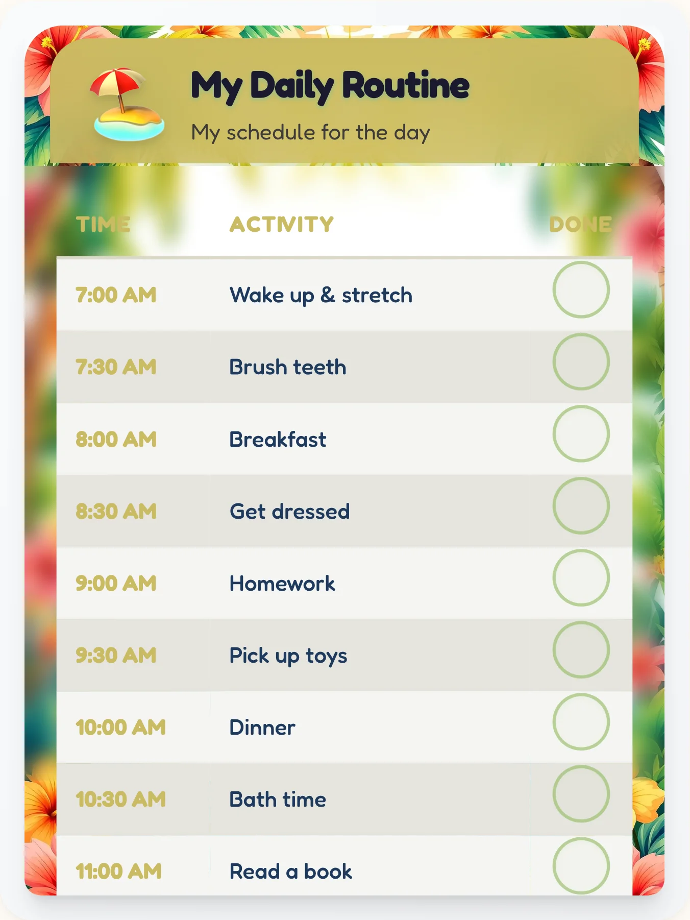 Hazy Beach Routine Board — Free Printable Routine Schedule Template - printable beach chore chart