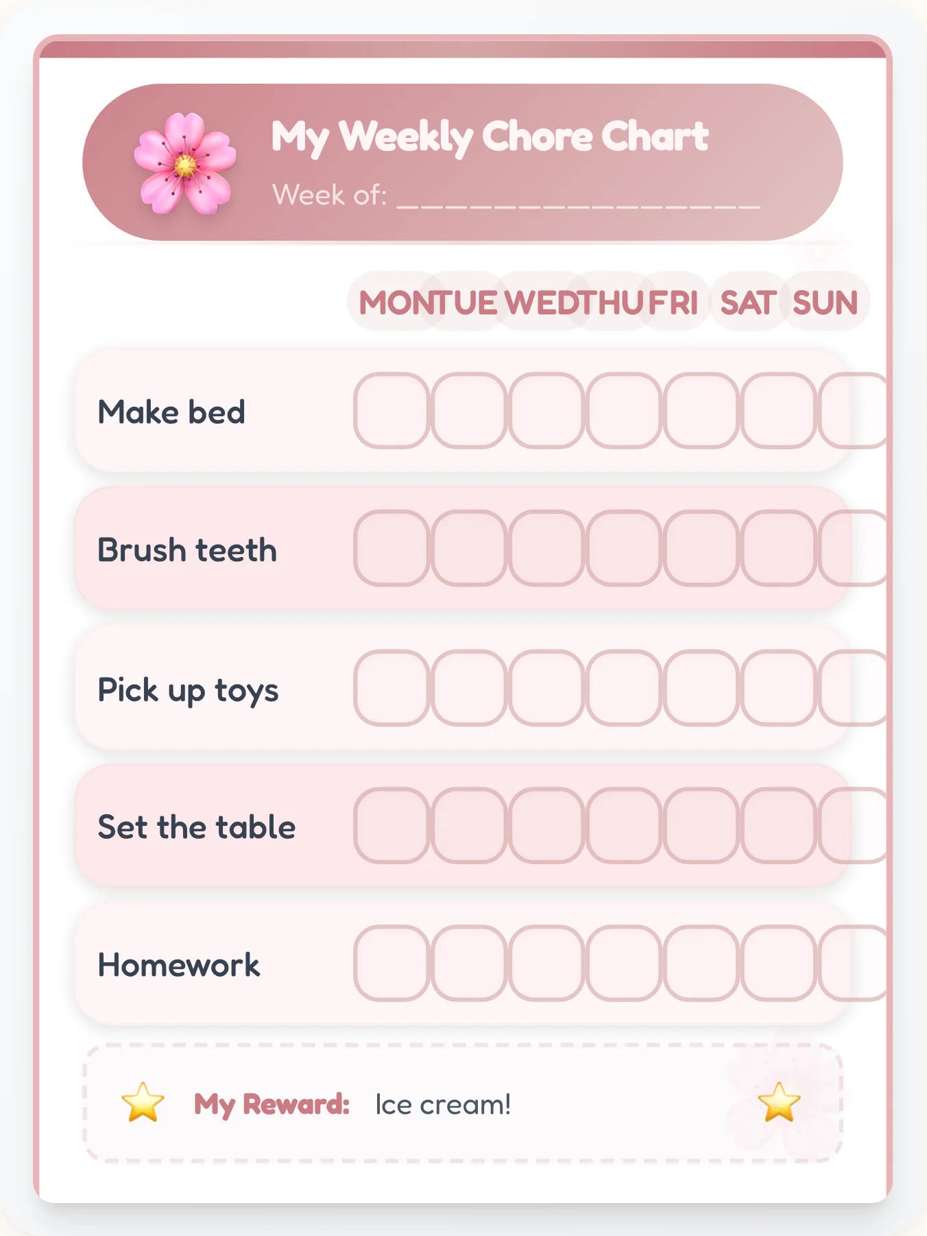 Blush Planner Chore Chart - printable blush chore chart