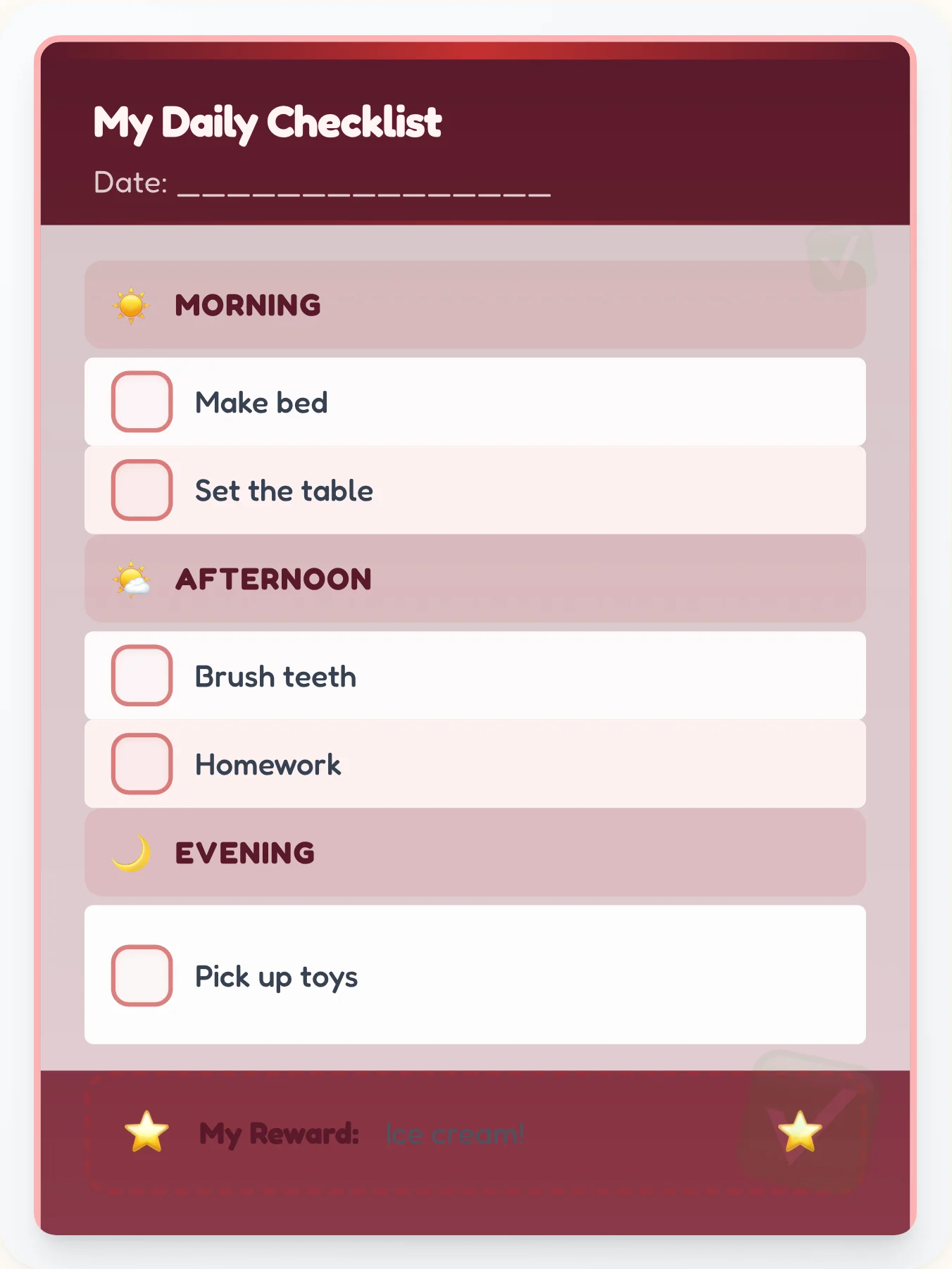 Burgundy Executive Daily Agenda - printable professional chore chart