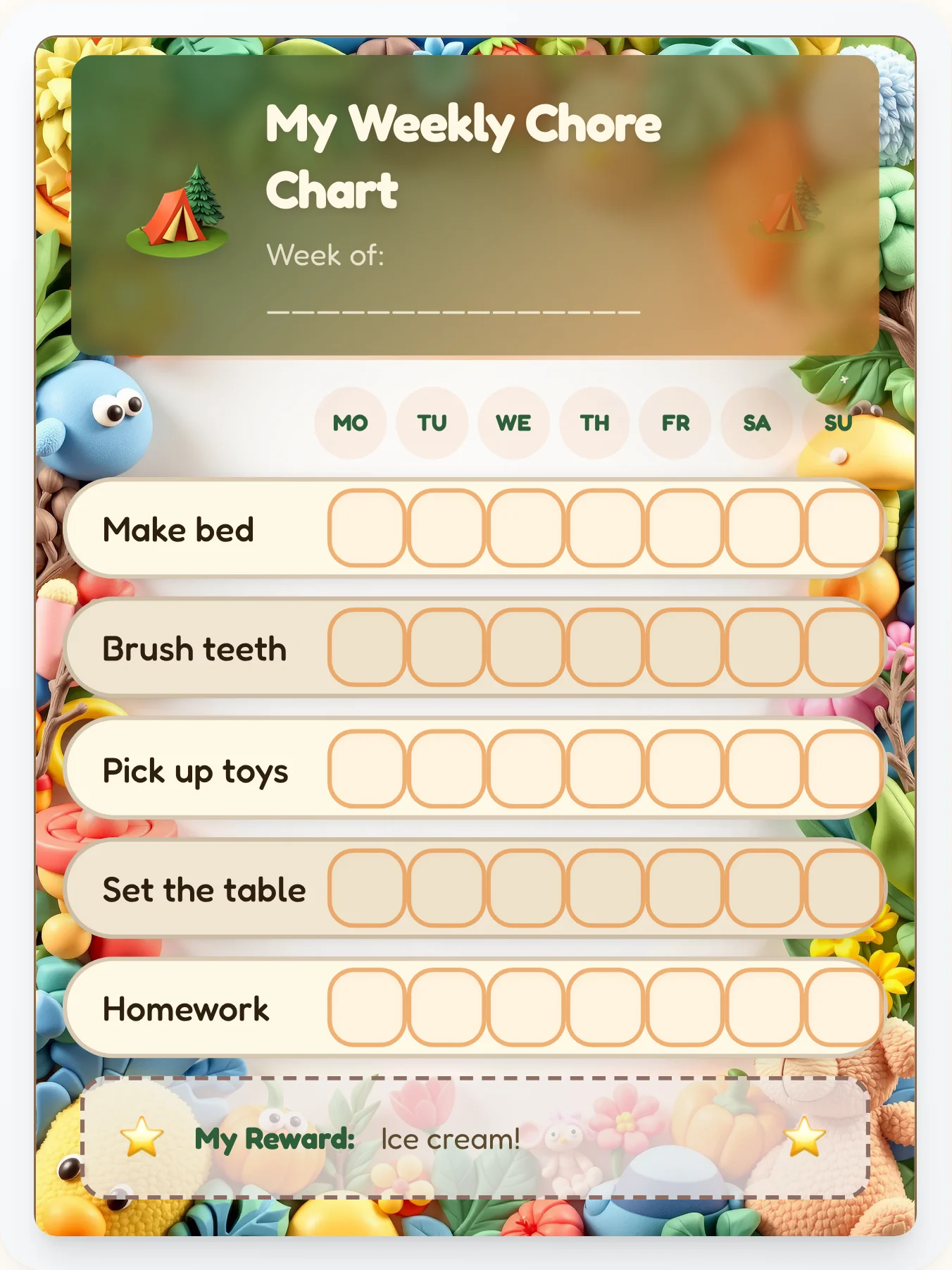 Cozy Clay Campfire — Free Printable Camping Chore Chart - printable camping chore chart