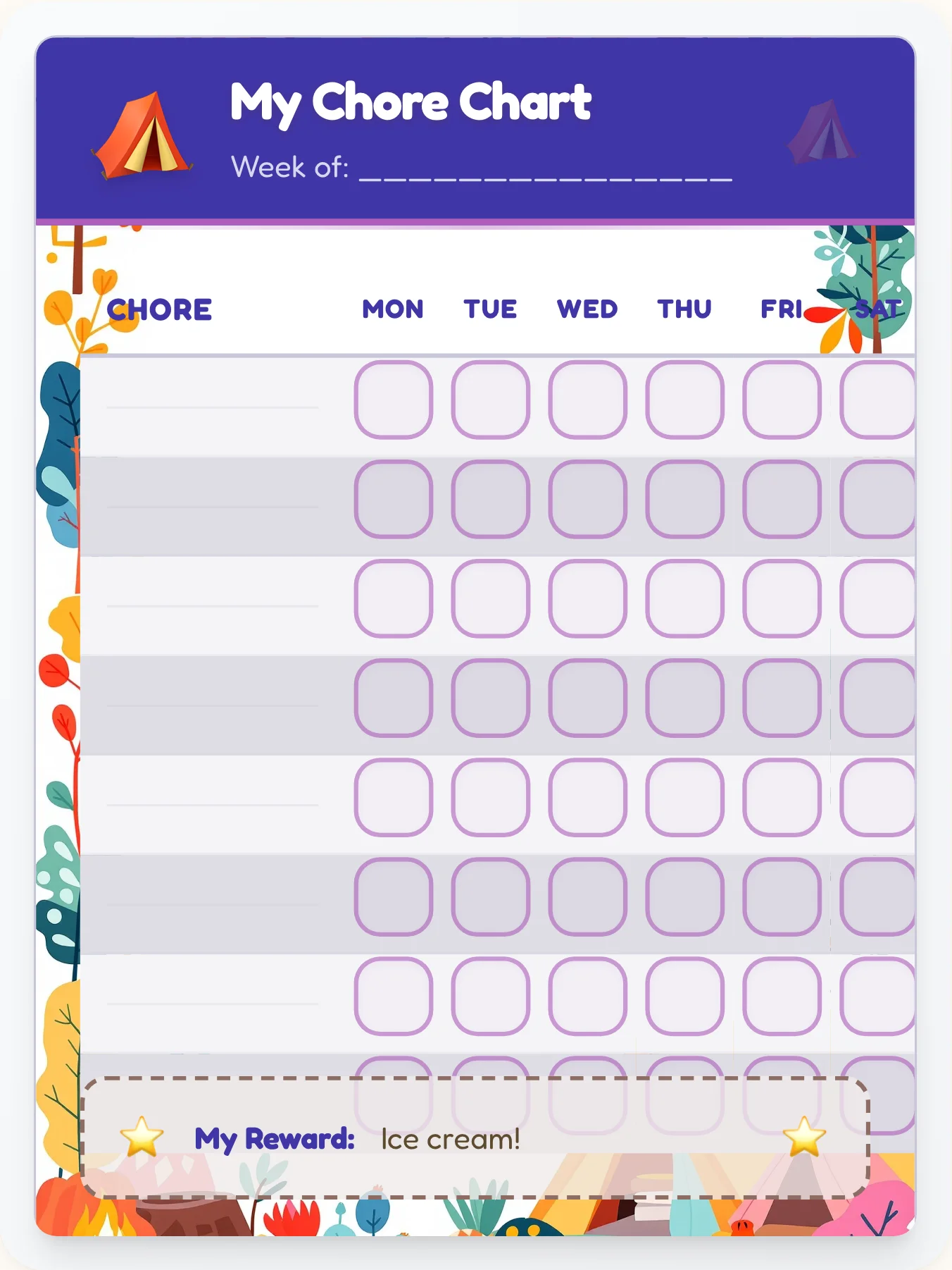 Organic Camping Blank Canvas - printable camping chore chart