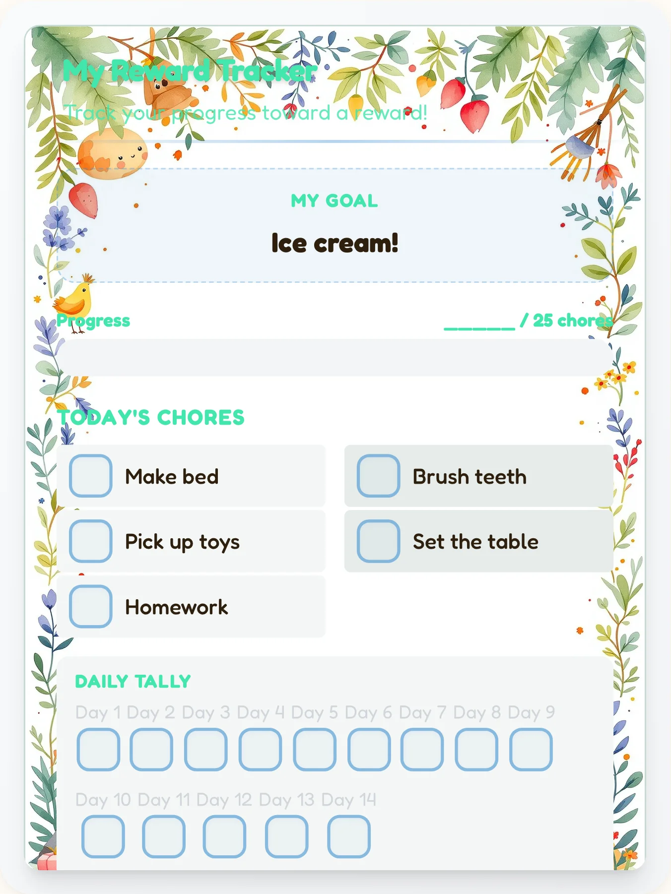 Dainty Camping Points Tracker - printable camping chore chart