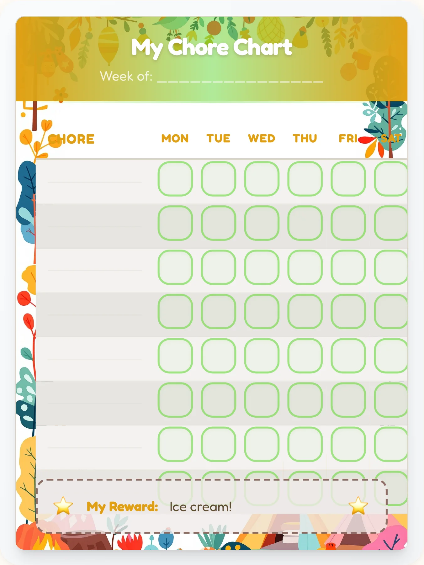 Happy Camping Free Form - printable camping chore chart