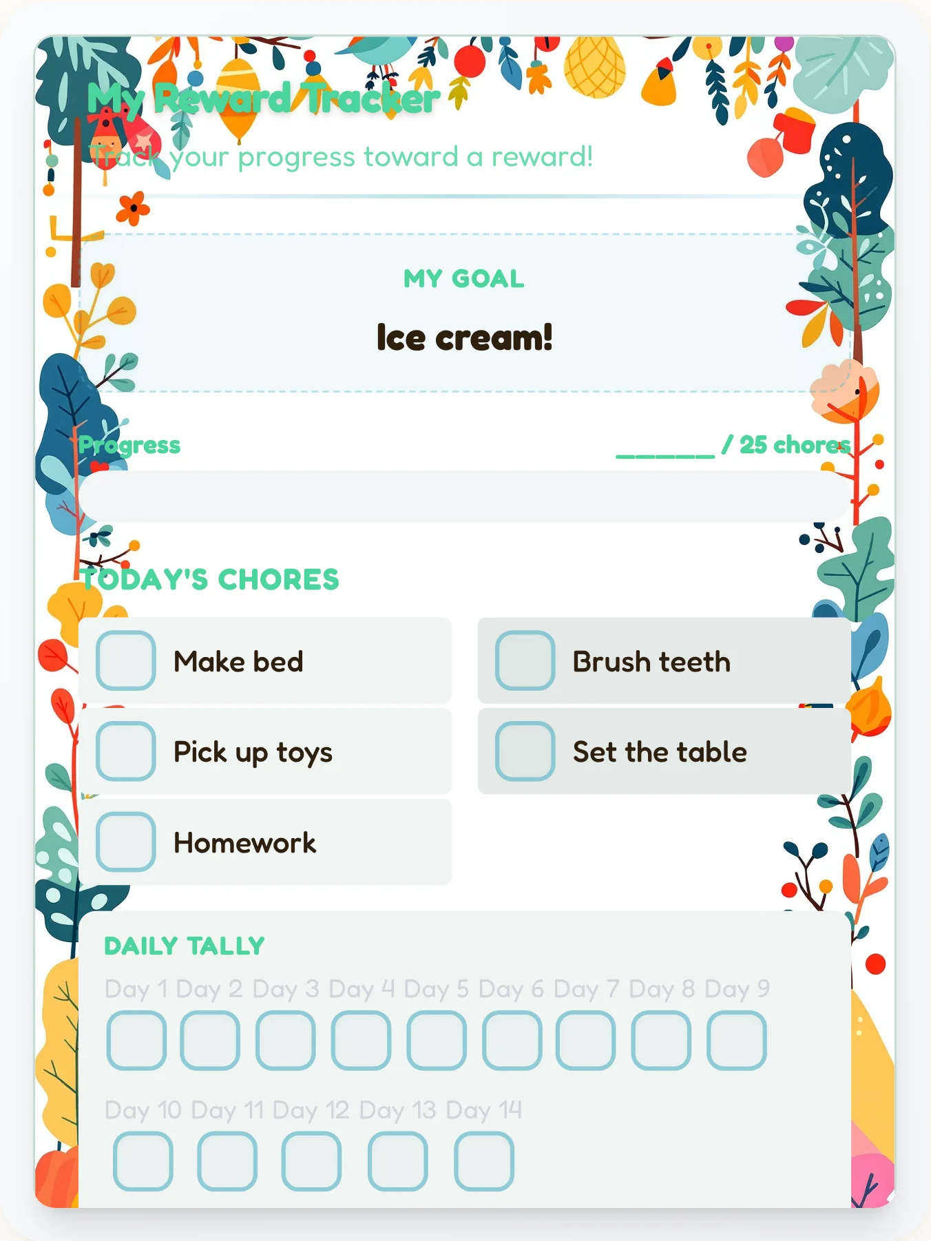 Dainty Camping Points Tracker - printable camping chore chart