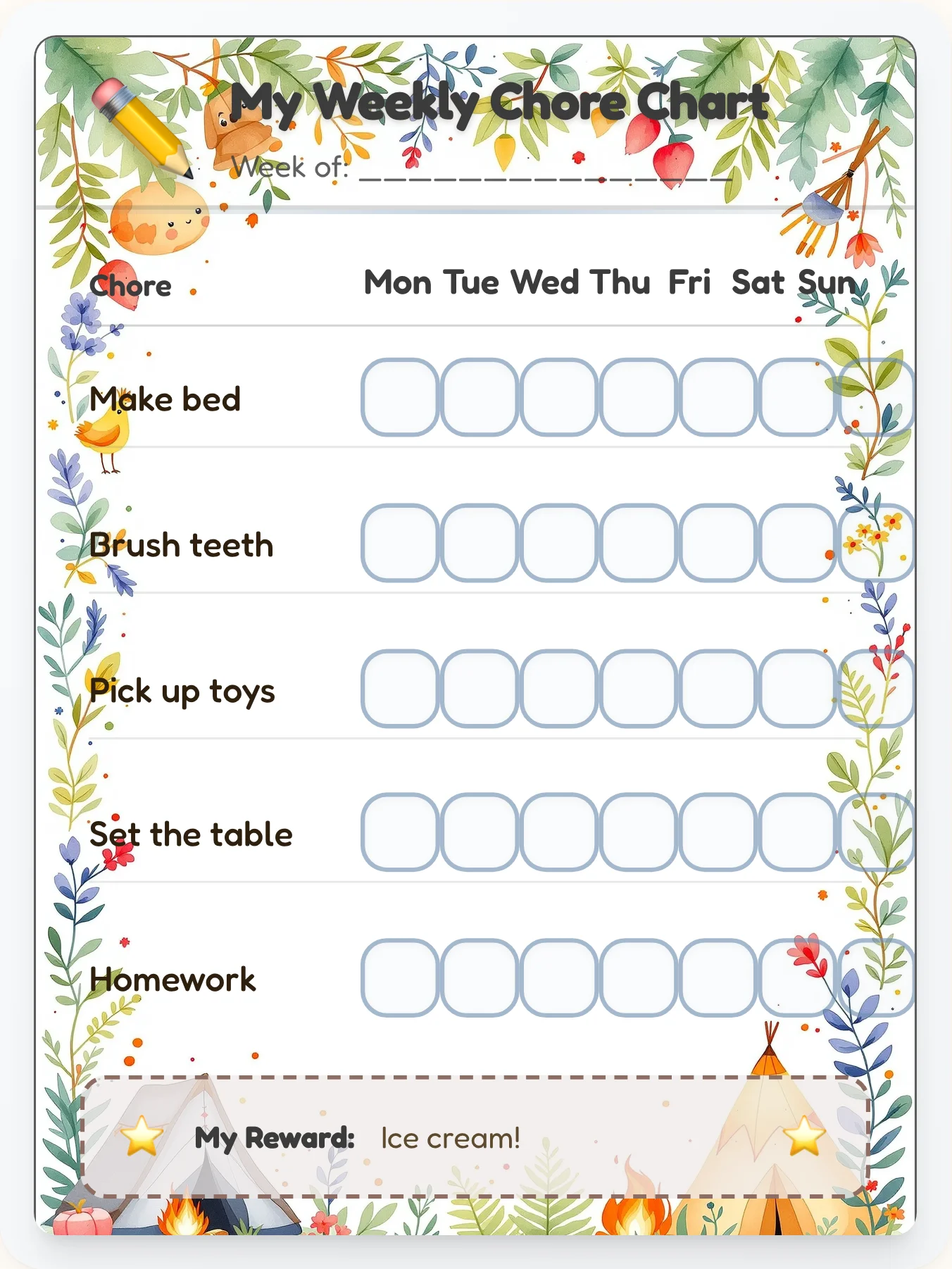 Camp Sketchbook — Free Printable Camping Chore Chart - printable camping chore chart
