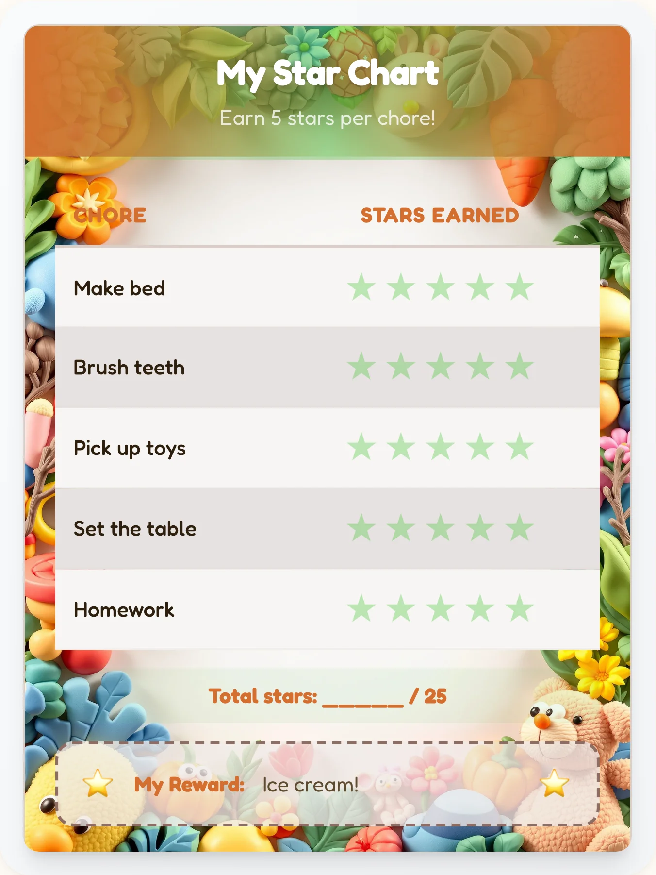 Dreamy Camping Gold Stars - printable camping chore chart