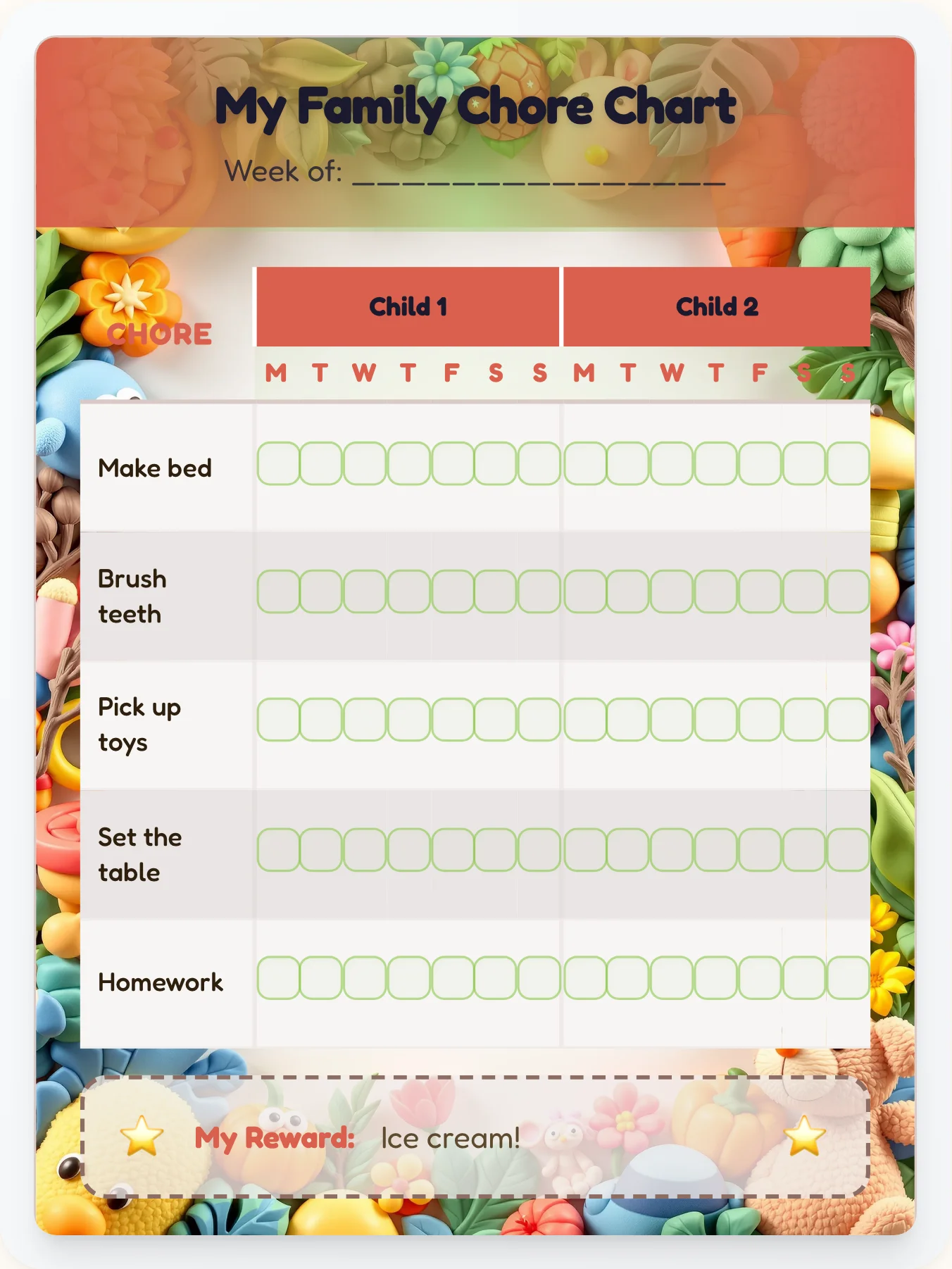 Cozy Camping Team Chart - printable camping chore chart