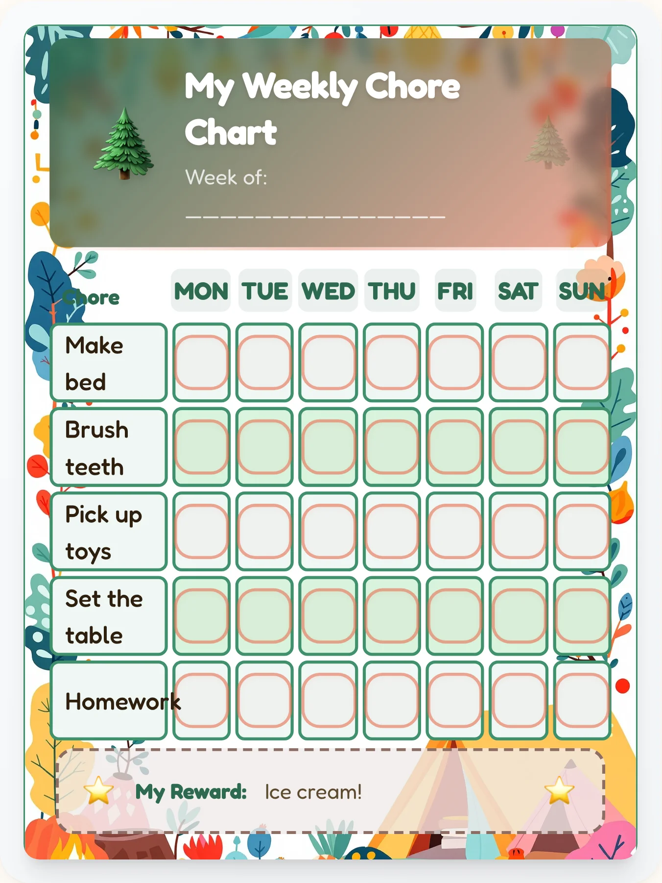 Trailblazer Bold — Free Printable Camping Chore Chart - printable camping chore chart