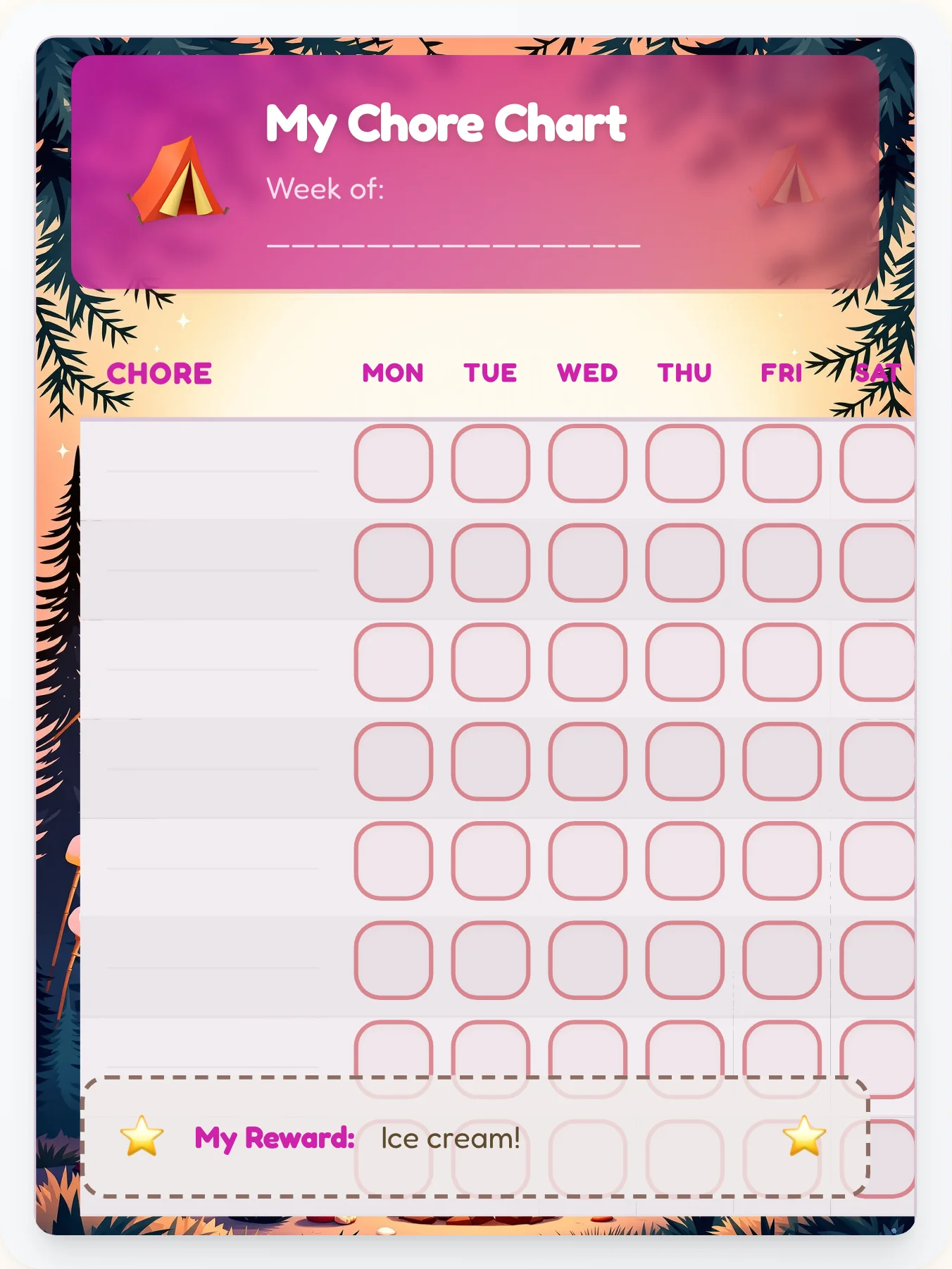 Bold Camping DIY Chart - printable camping chore chart