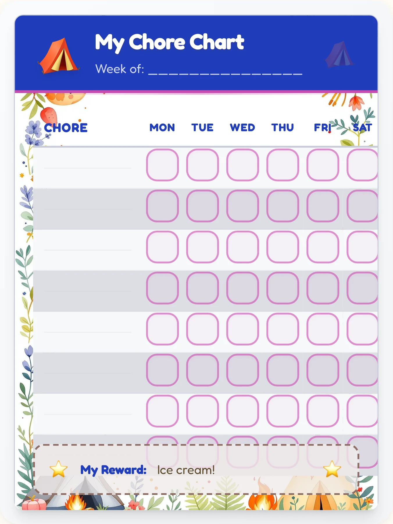 Mellow Camping DIY Chart - printable camping chore chart