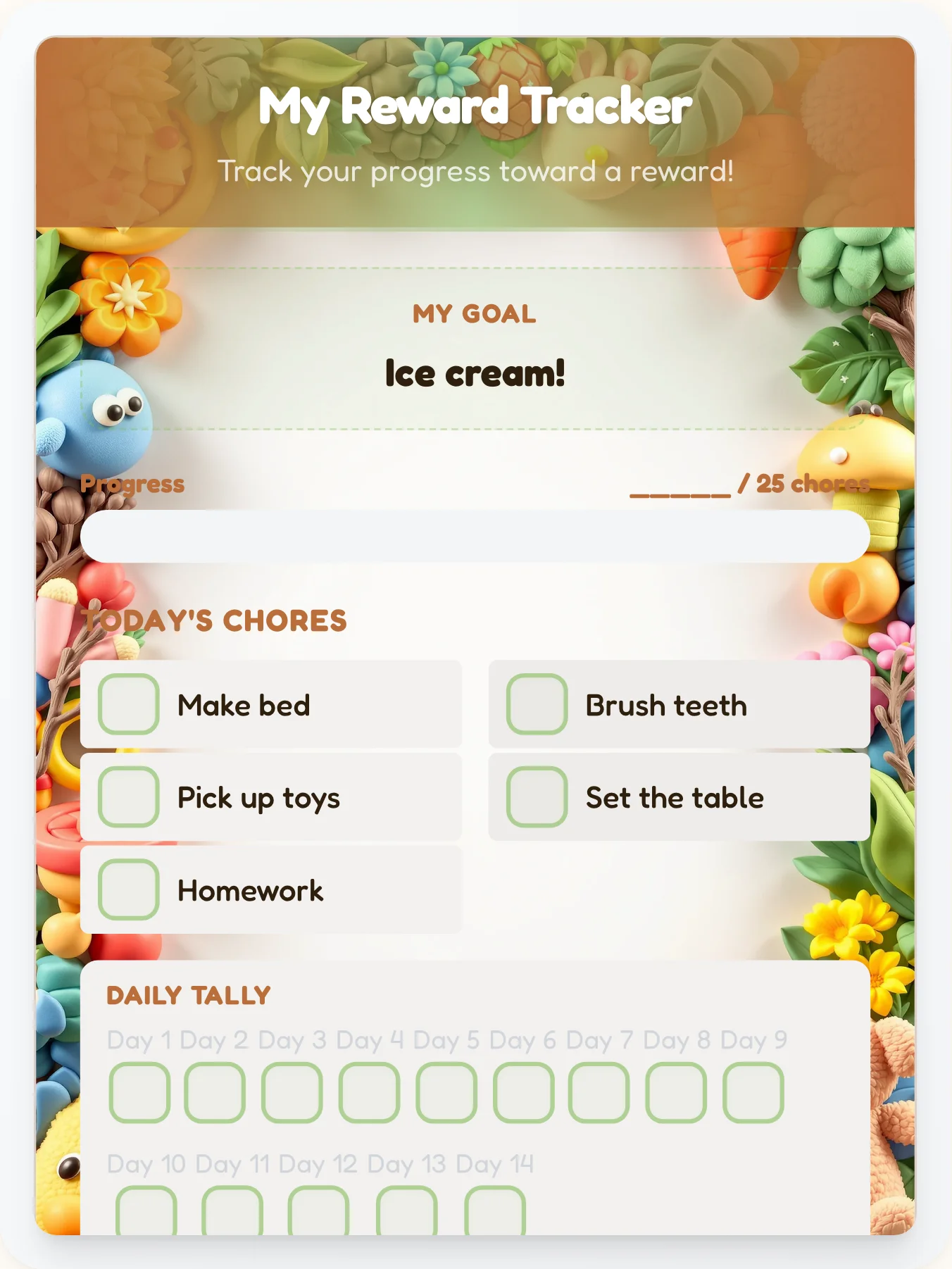 Fresh Camping Reward Board - printable camping chore chart