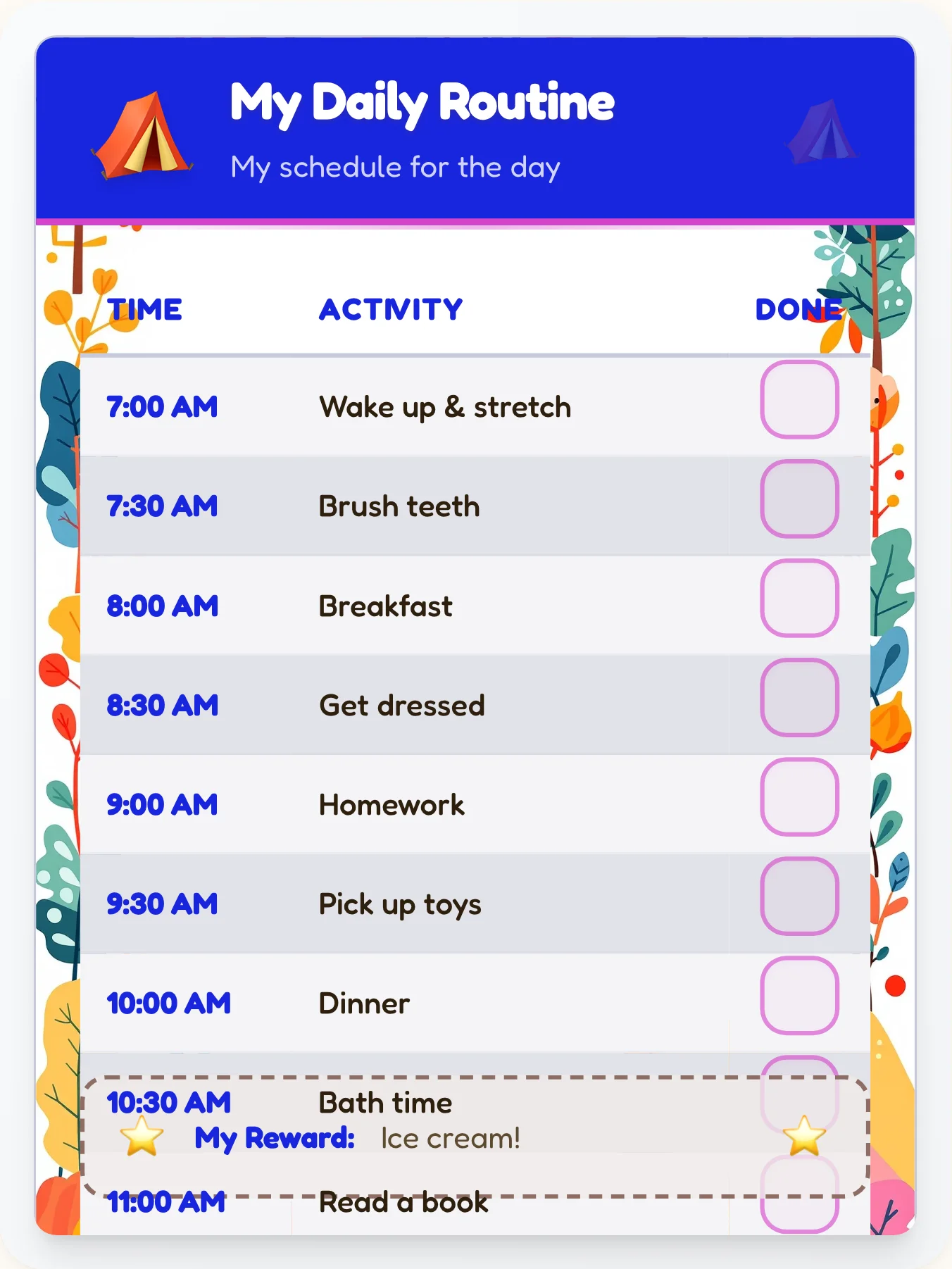 Natural Camping Flow Chart - printable camping chore chart