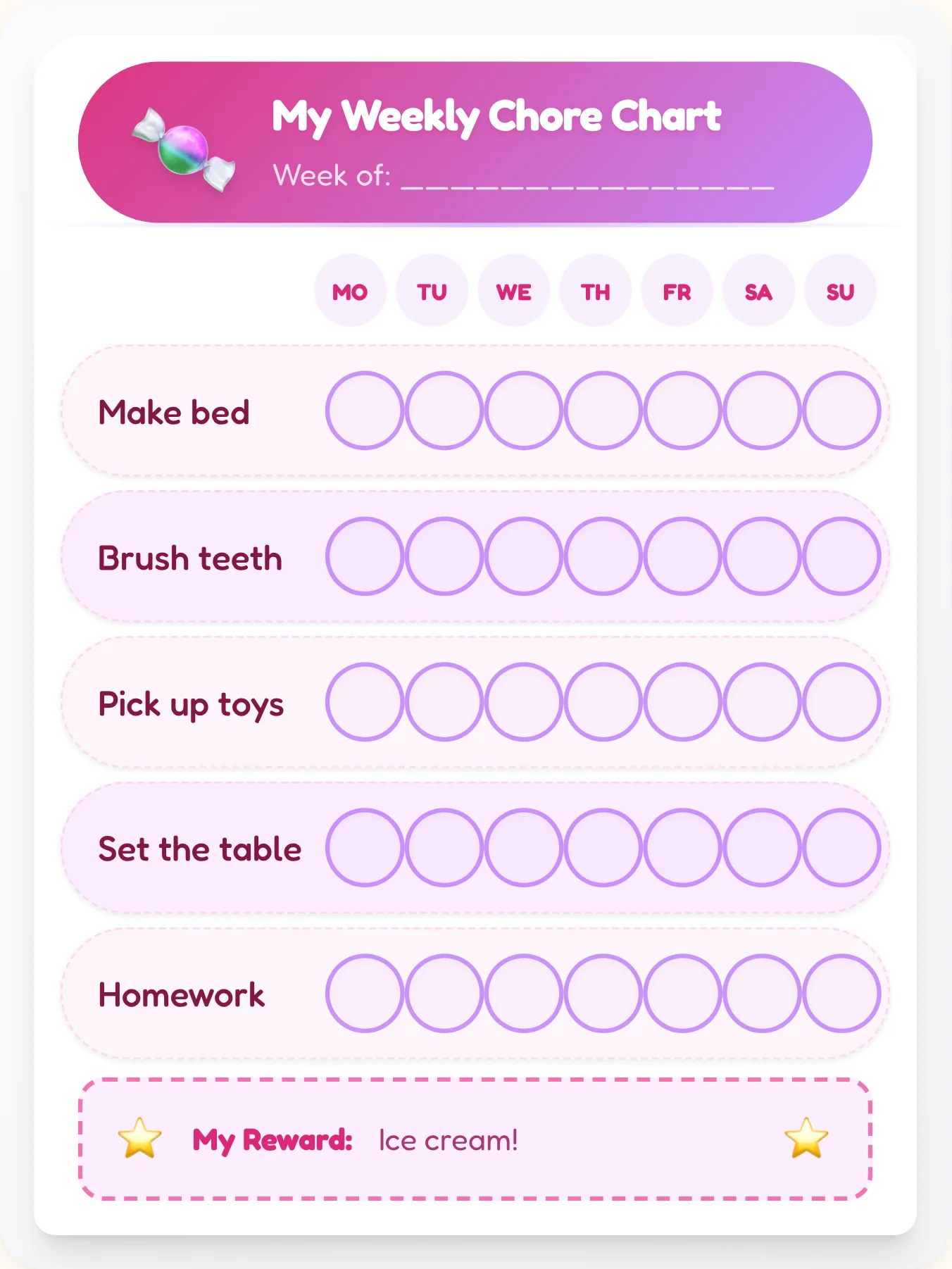 Candy Chore Chart — Free Printable Template for Kids - printable candy chore chart