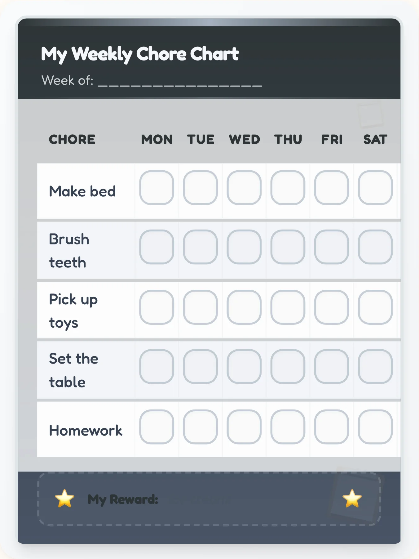 Charcoal Modern Office Task Board - printable professional chore chart