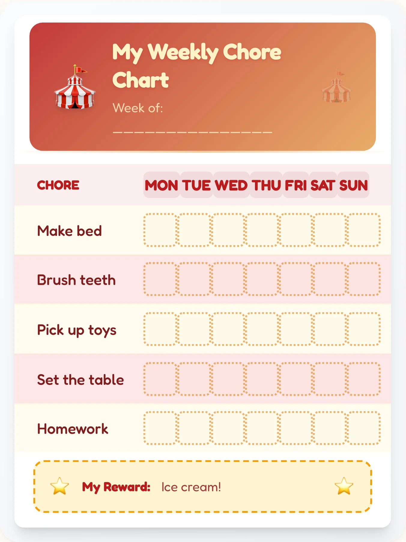 Circus Chore Chart — Free Printable Template for Kids - printable circus chore chart