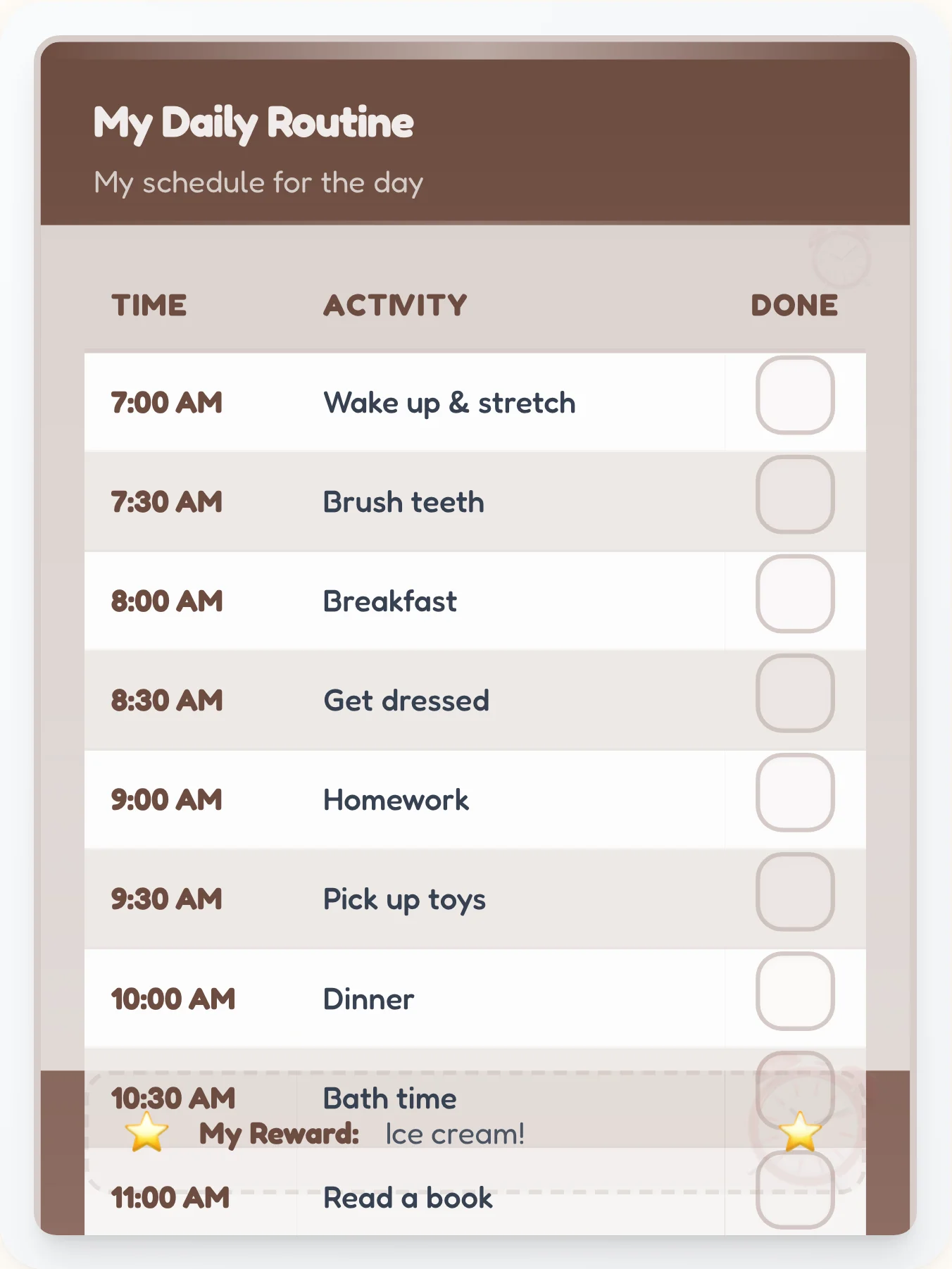 Copper Tone Daily Routine Planner - printable professional chore chart