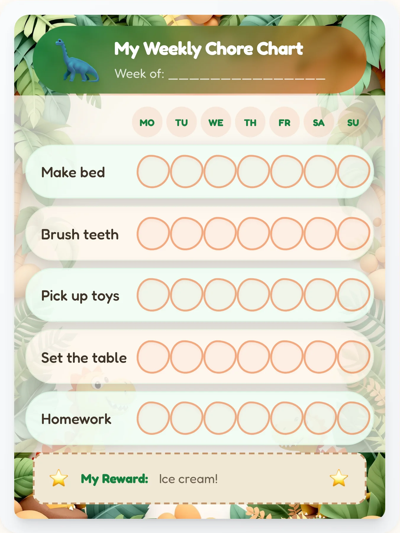 Dino World 3D Clay Chore Chart - printable dinosaur chore chart