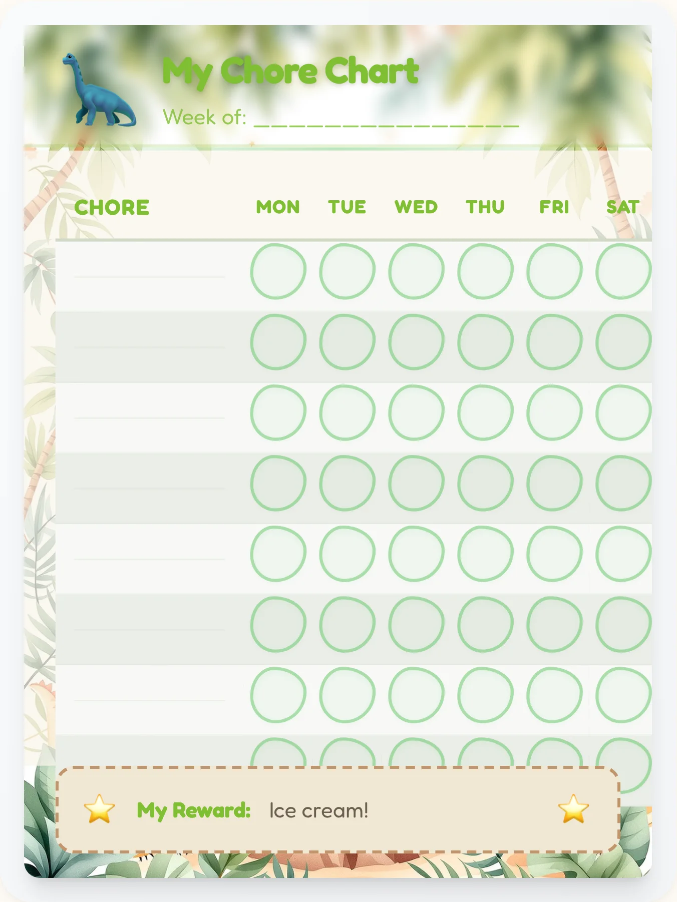 Playful Dinosaur Custom Chart - printable dinosaur chore chart