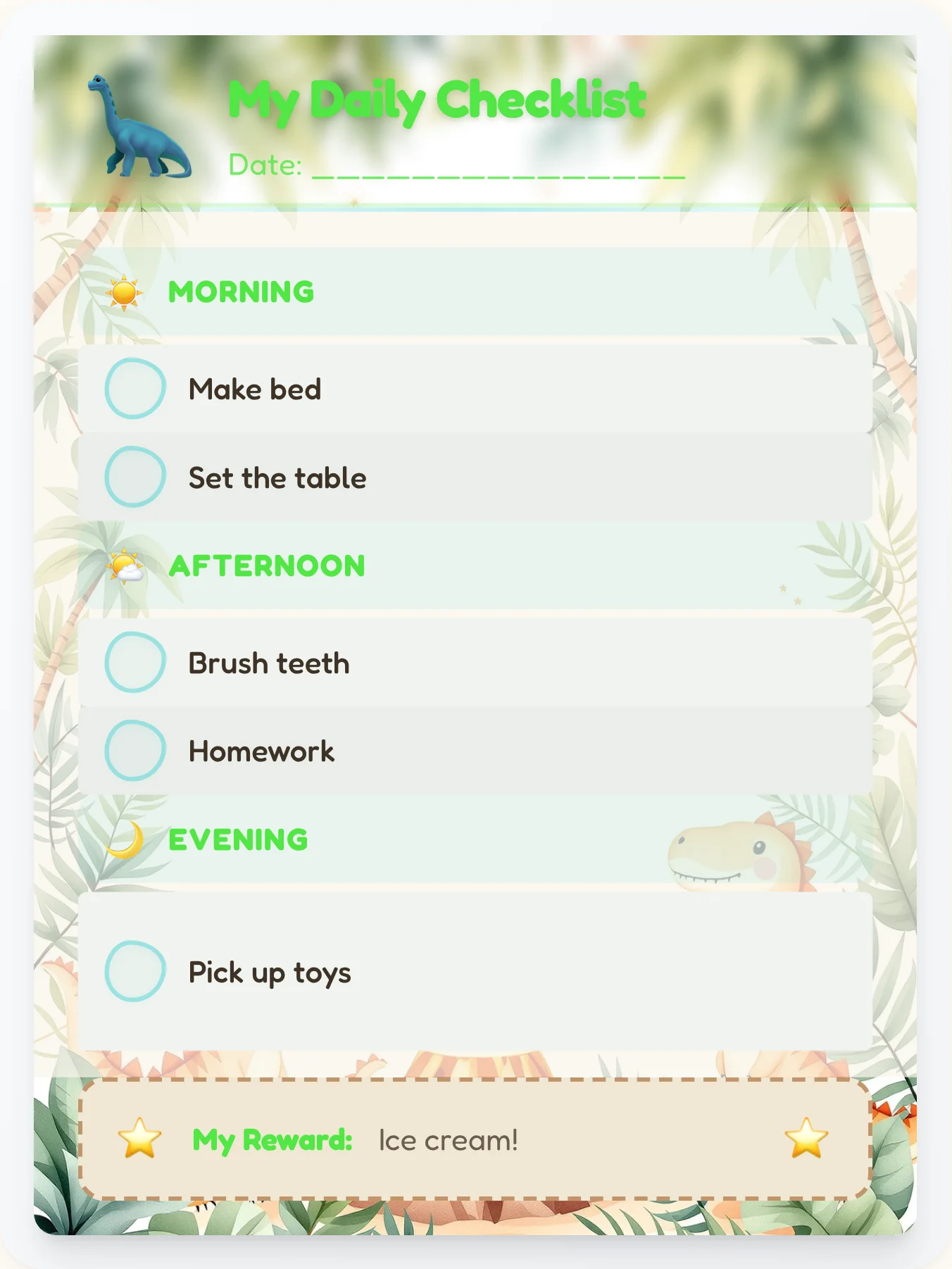 Tender Dinosaur Checklist - printable dinosaur chore chart