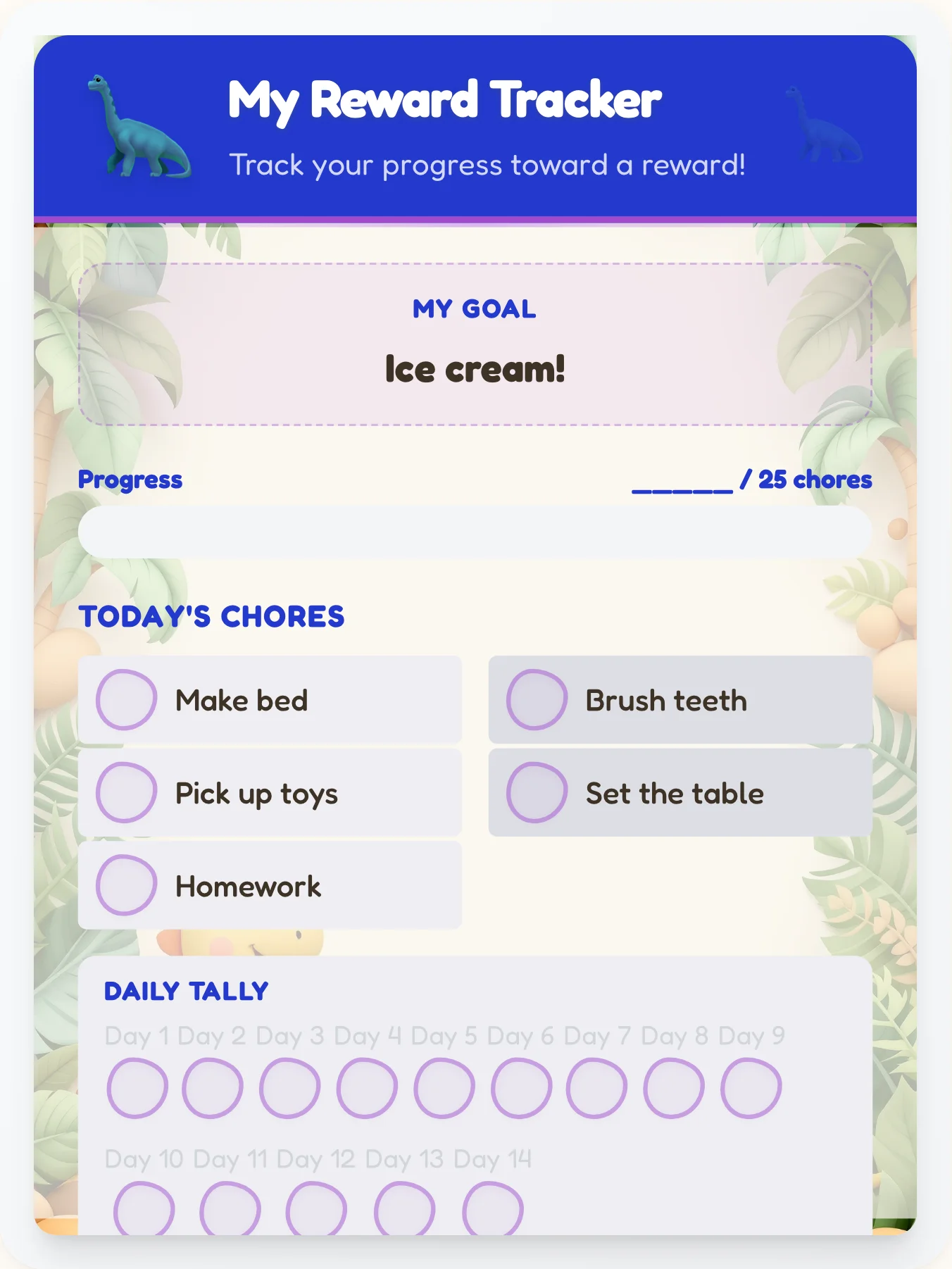 Natural Dinosaur Achievement Board - printable dinosaur chore chart