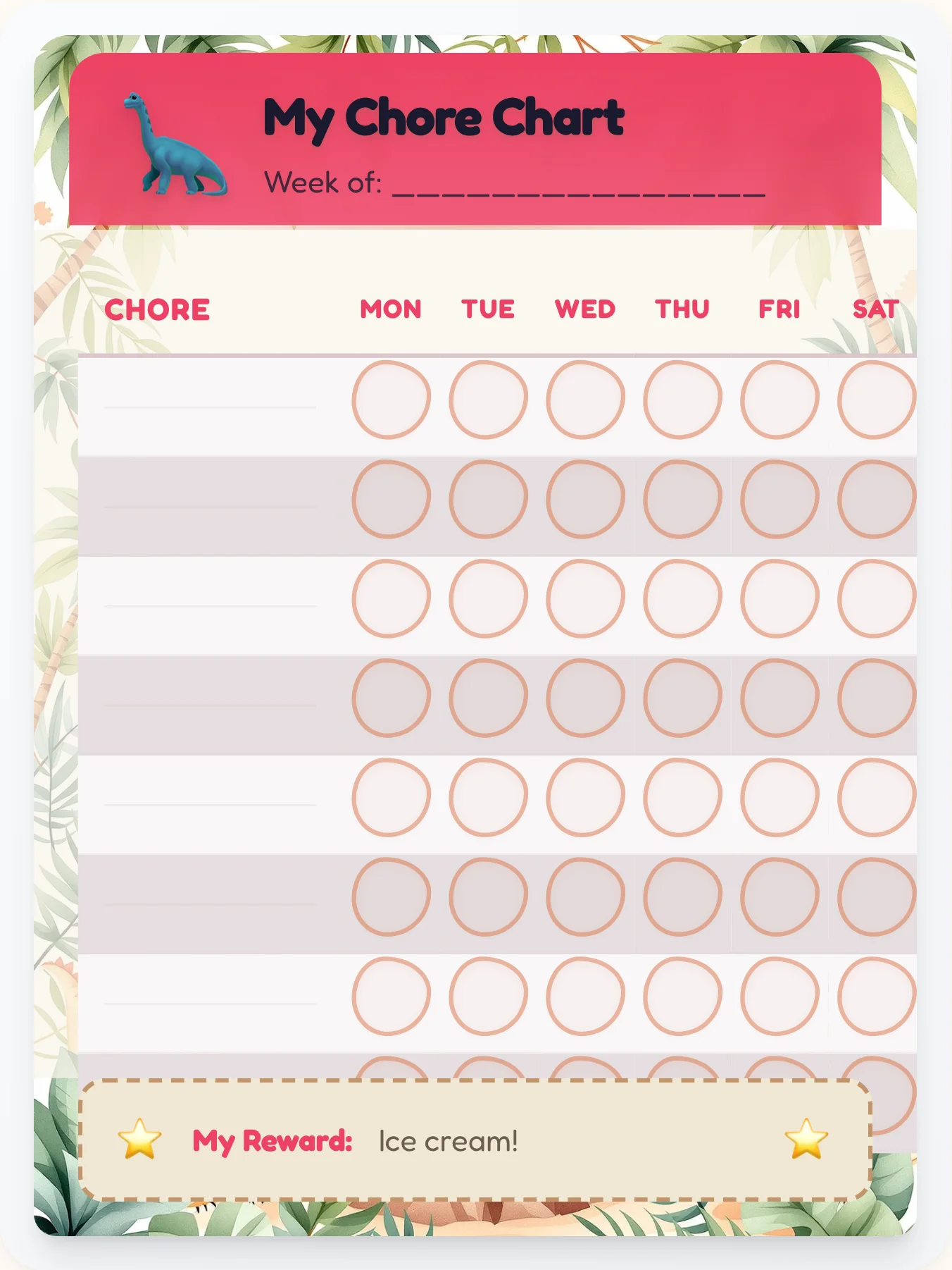 Frosty Dinosaur Blank Canvas - printable dinosaur chore chart