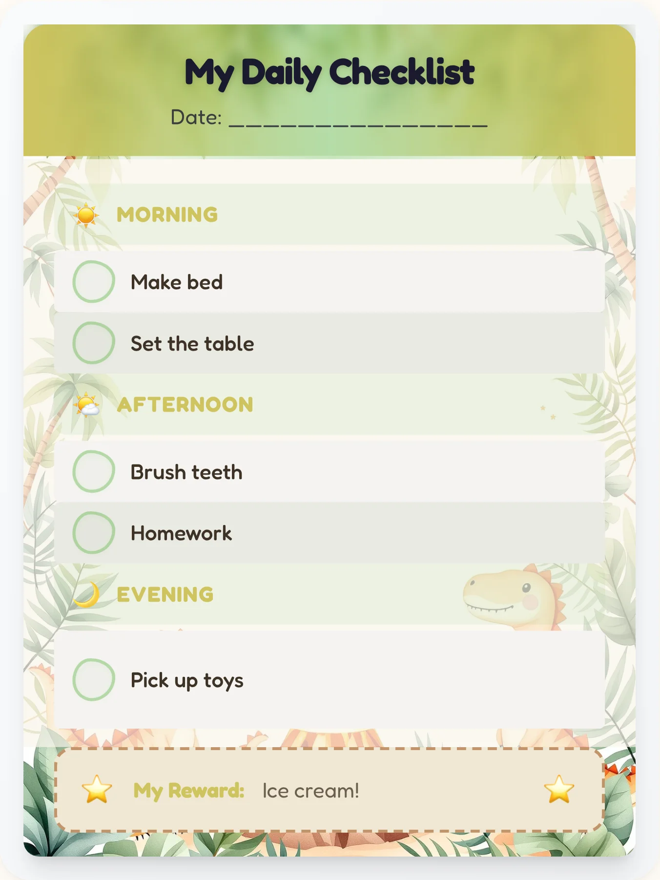 Jolly Dinosaur Checklist - printable dinosaur chore chart