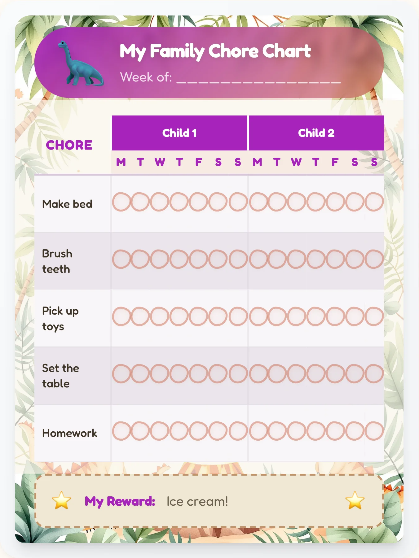 Vibrant Dinosaur Team Chart - printable dinosaur chore chart