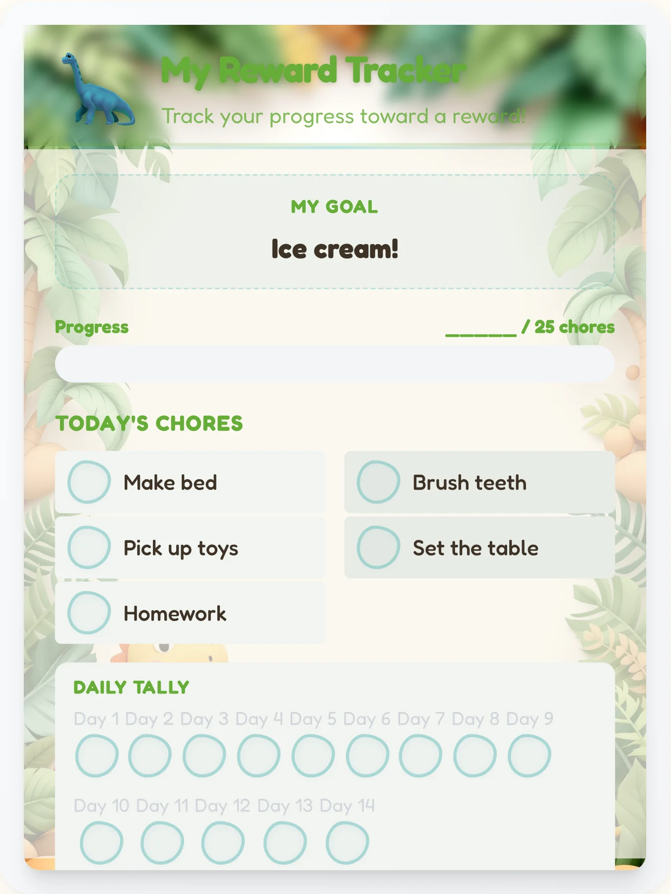 Radiant Dinosaur Reward Board - printable dinosaur chore chart