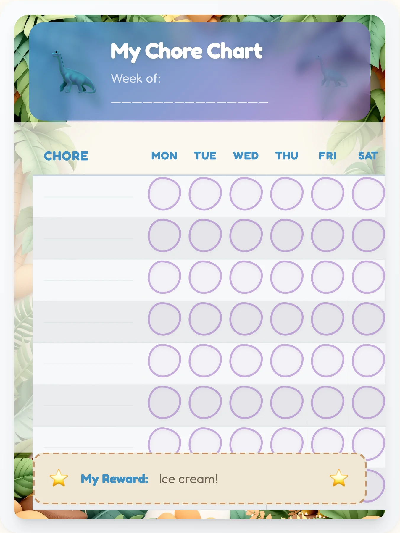 Joyful Dinosaur Blank Canvas - printable dinosaur chore chart