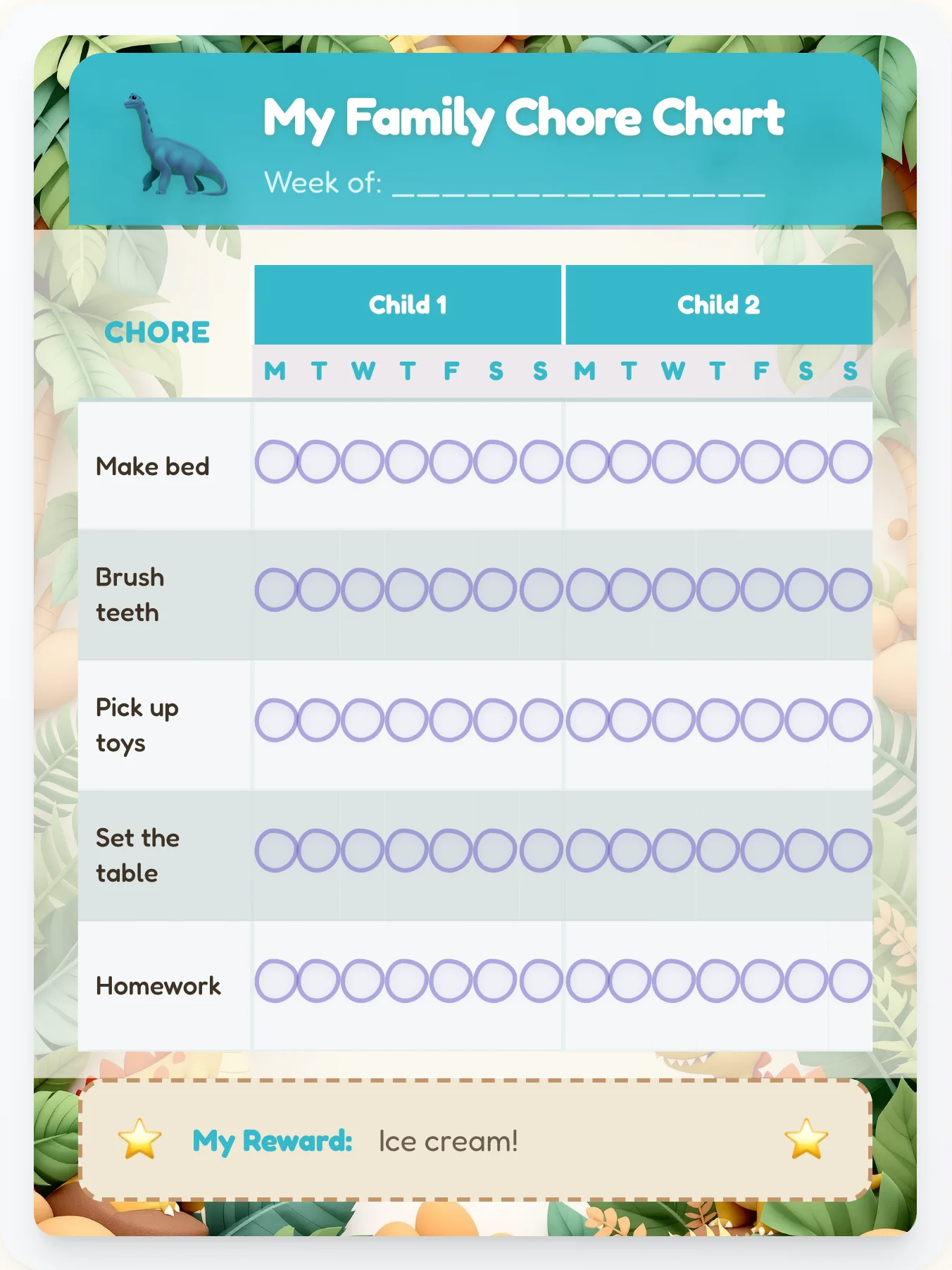 Hazy Dinosaur Multi-Kid Tracker - printable dinosaur chore chart