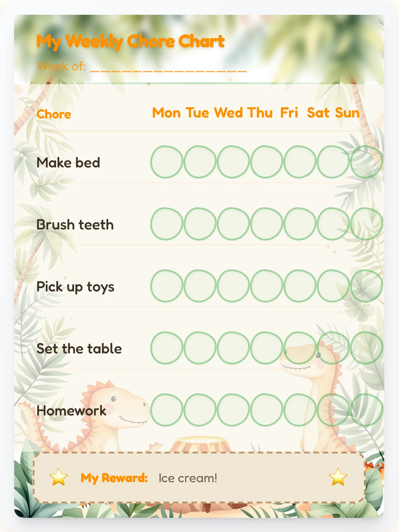 Dino Doodle Park Chore Chart - printable dinosaur chore chart