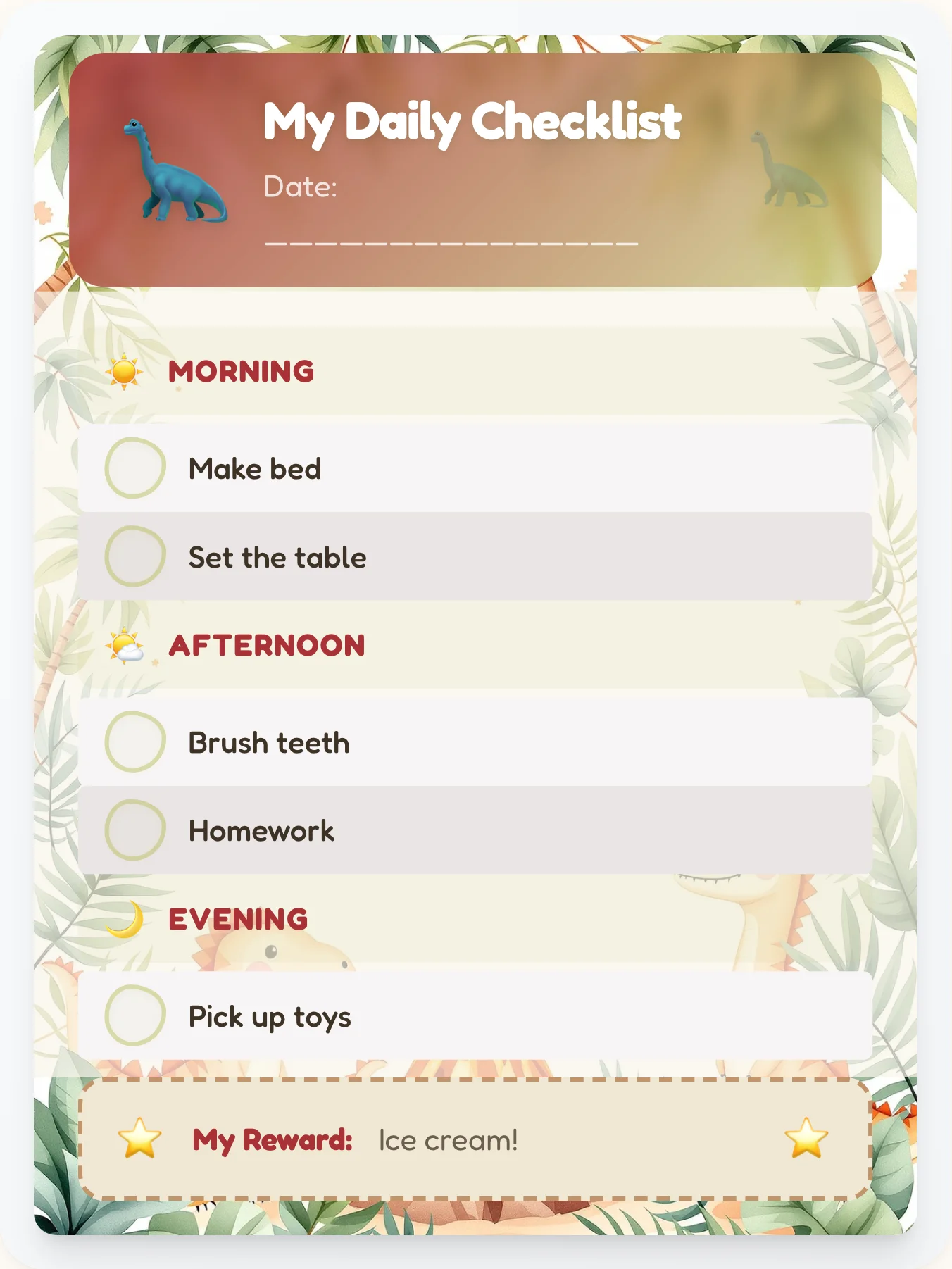 Glossy Dinosaur Checklist - printable dinosaur chore chart